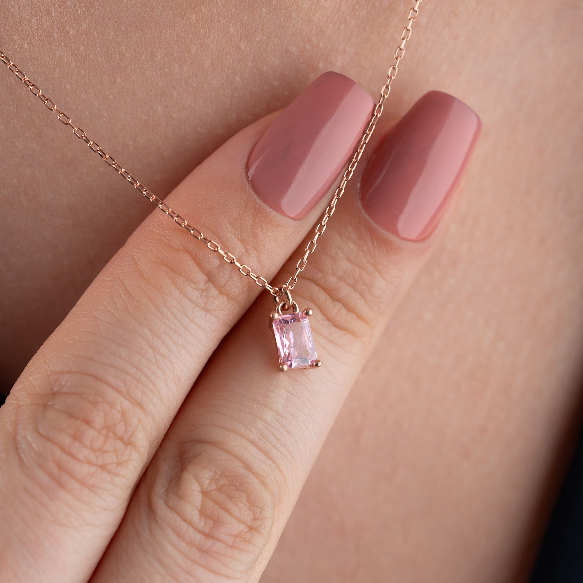 ROSA BAGUETTE HALSKETTE | 925 SILBER