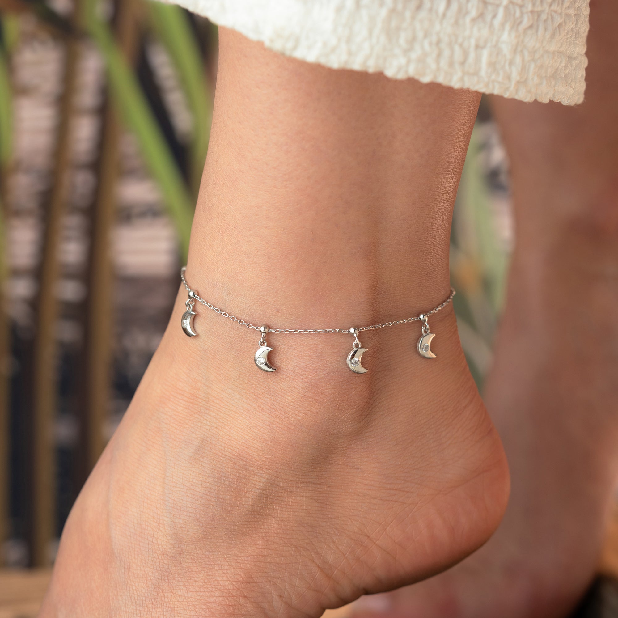 HALBMOND FUSSKETTE | 925 SILBER