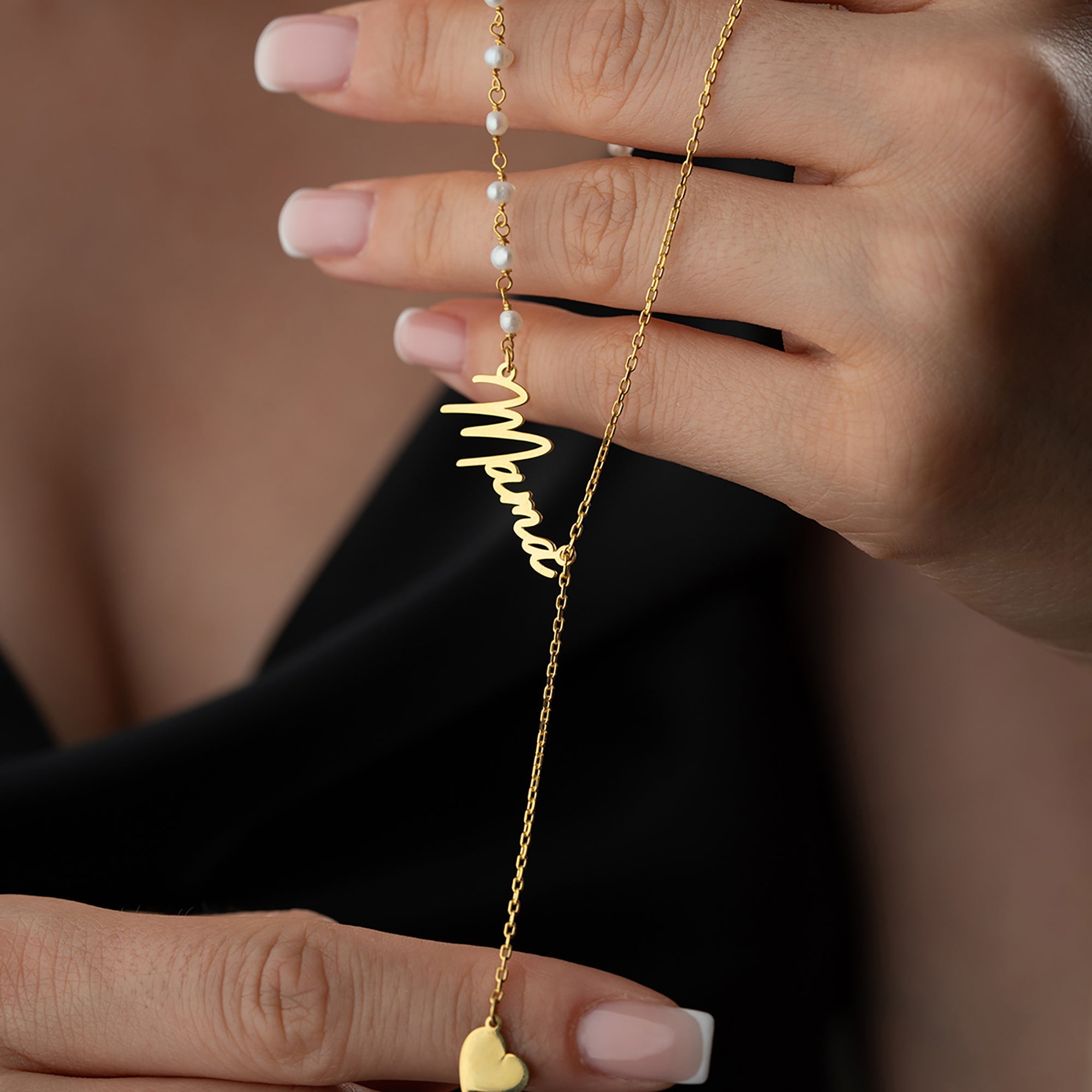 PEARL HEART NAMENS KETTE | 925 SILBER