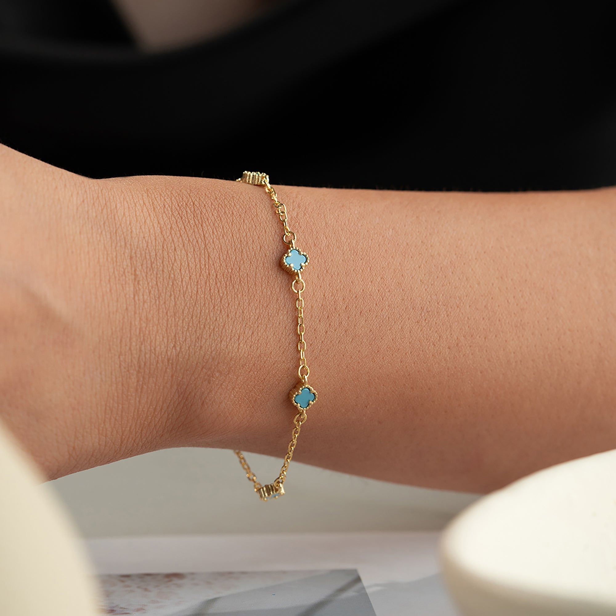 MINIMAL TURKIS KLEE ARMKETTE | 925 SILBER