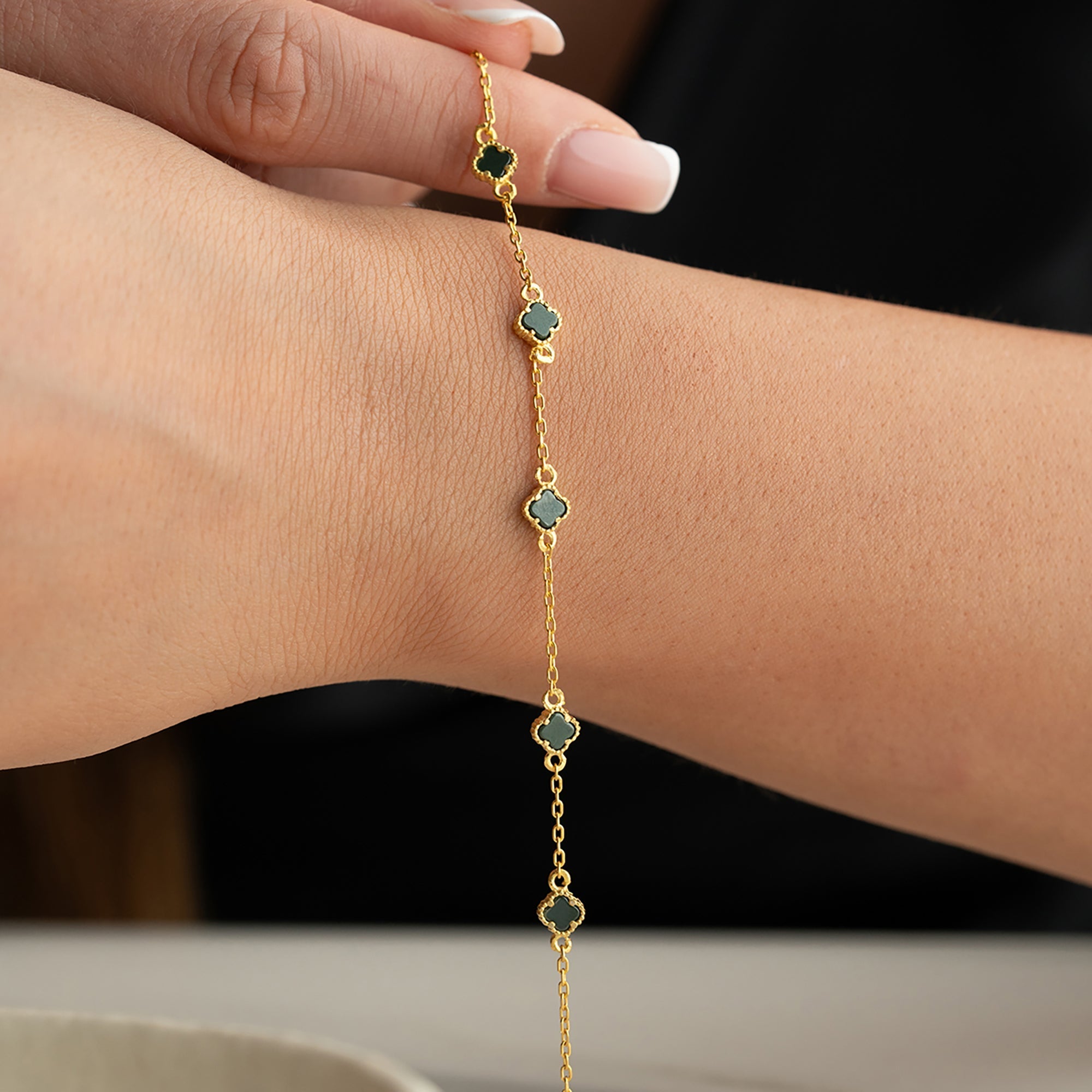 MINIMAL GRÜNER KLEE ARMKETTE | 925 SILBER