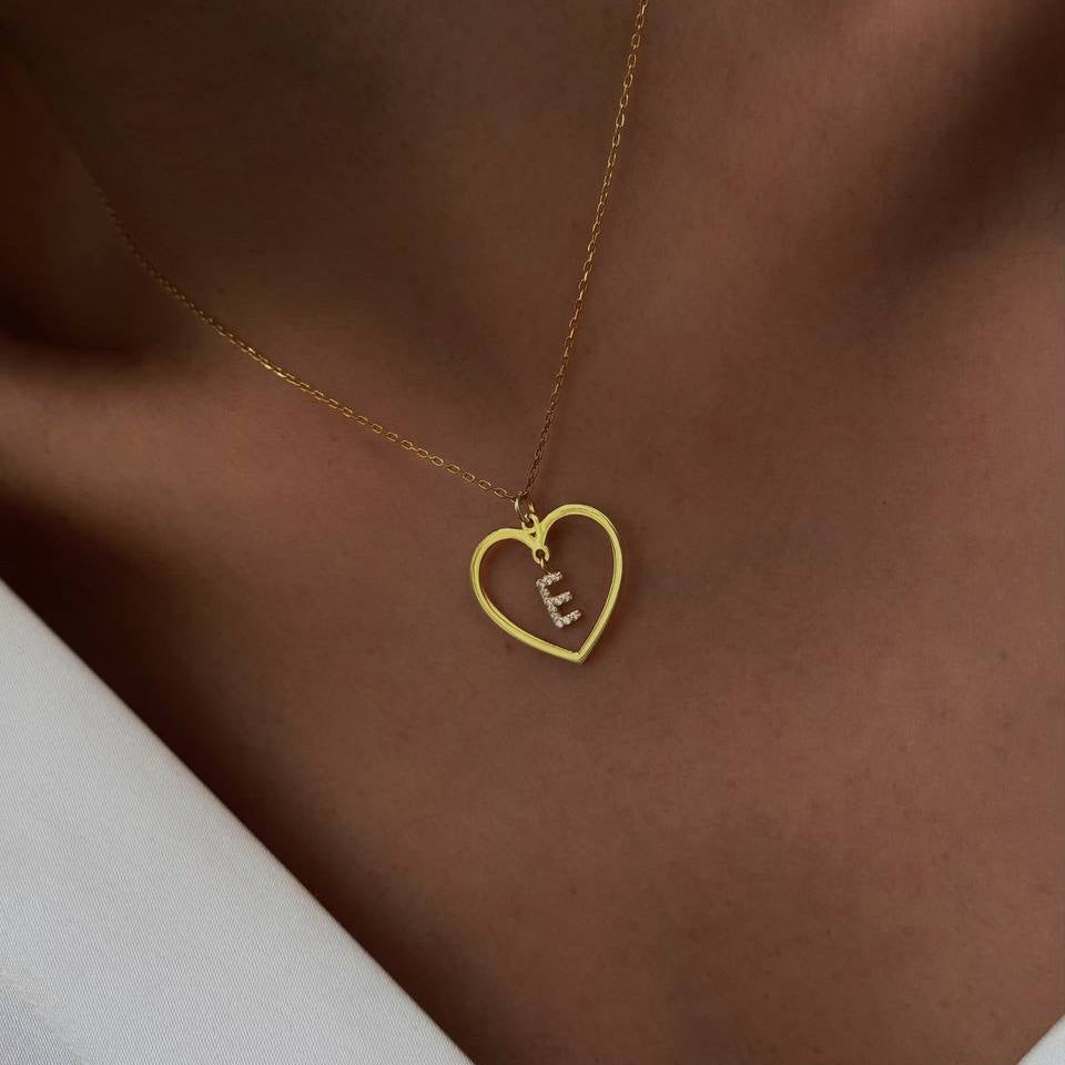 BASIC HERZ BUCHSTABENKETTE MIT ZIRKONSTEIN | 925 SILBER