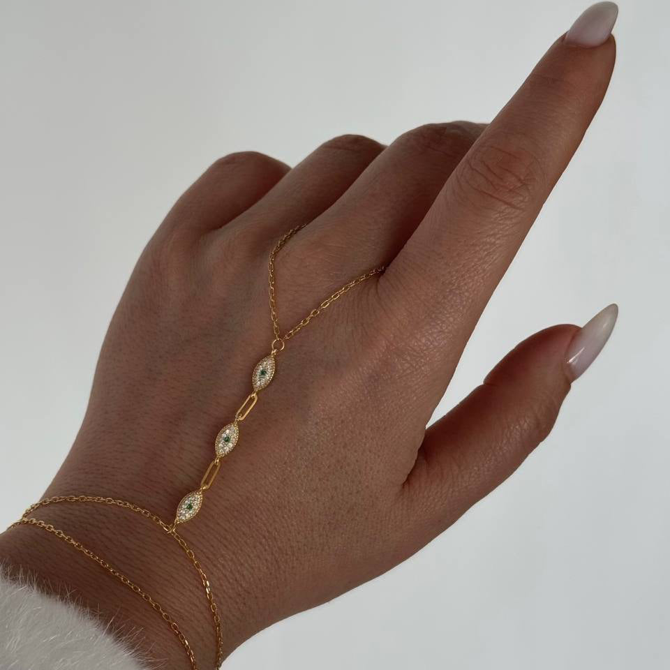 GRÜNER ZIRKONSTEIN EYE HANDKETTE | 925 SILBER