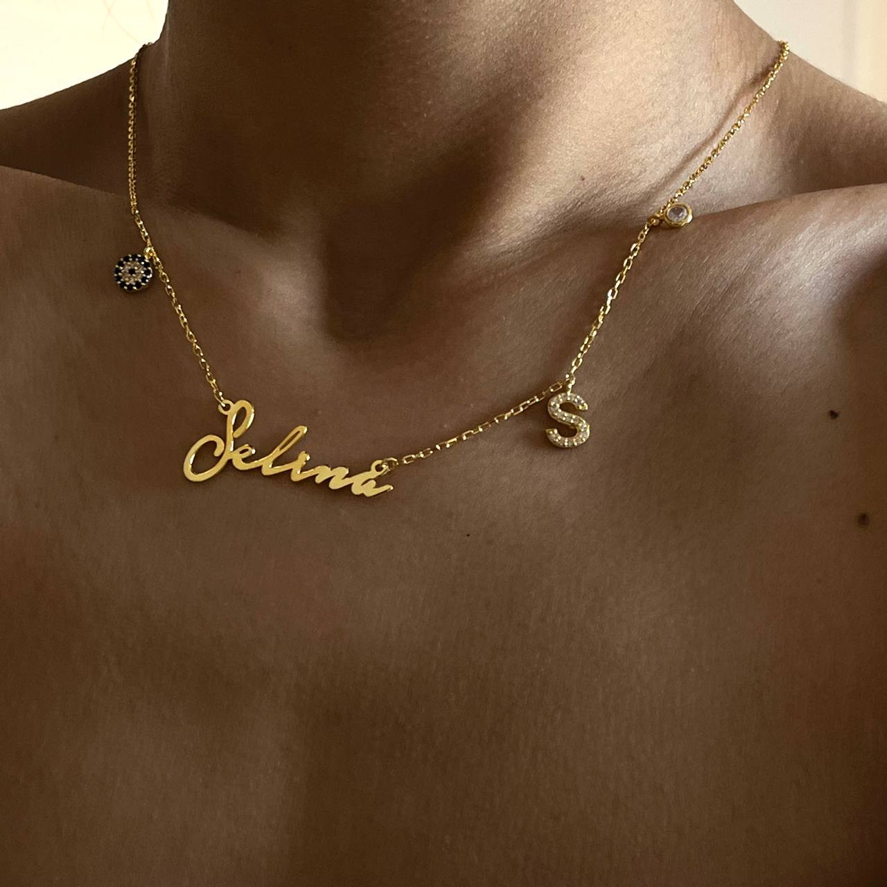 Namenskette Notera mit Initial und Nazar (8061254467886)