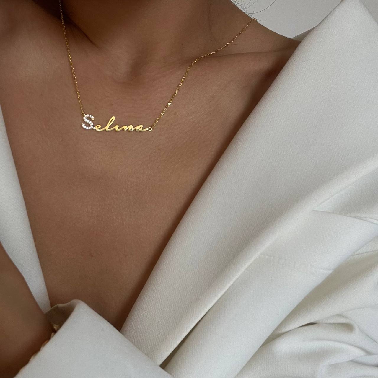 Waagerechte Signatur Namenskette mit Zirkonia Buchstabe (8017103225134)