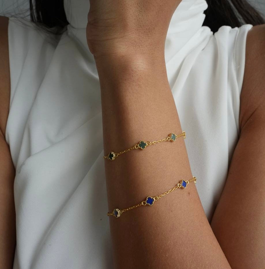 MINIMAL BLAUER KLEE ARMKETTE | 925 SILBER