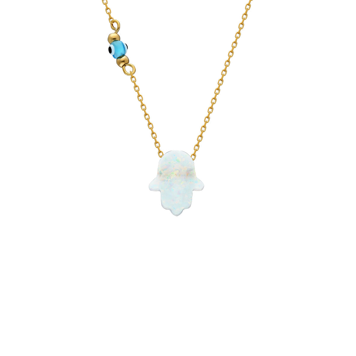 Fatimas Hand Opal kette mit Nazar White (7054118223917)