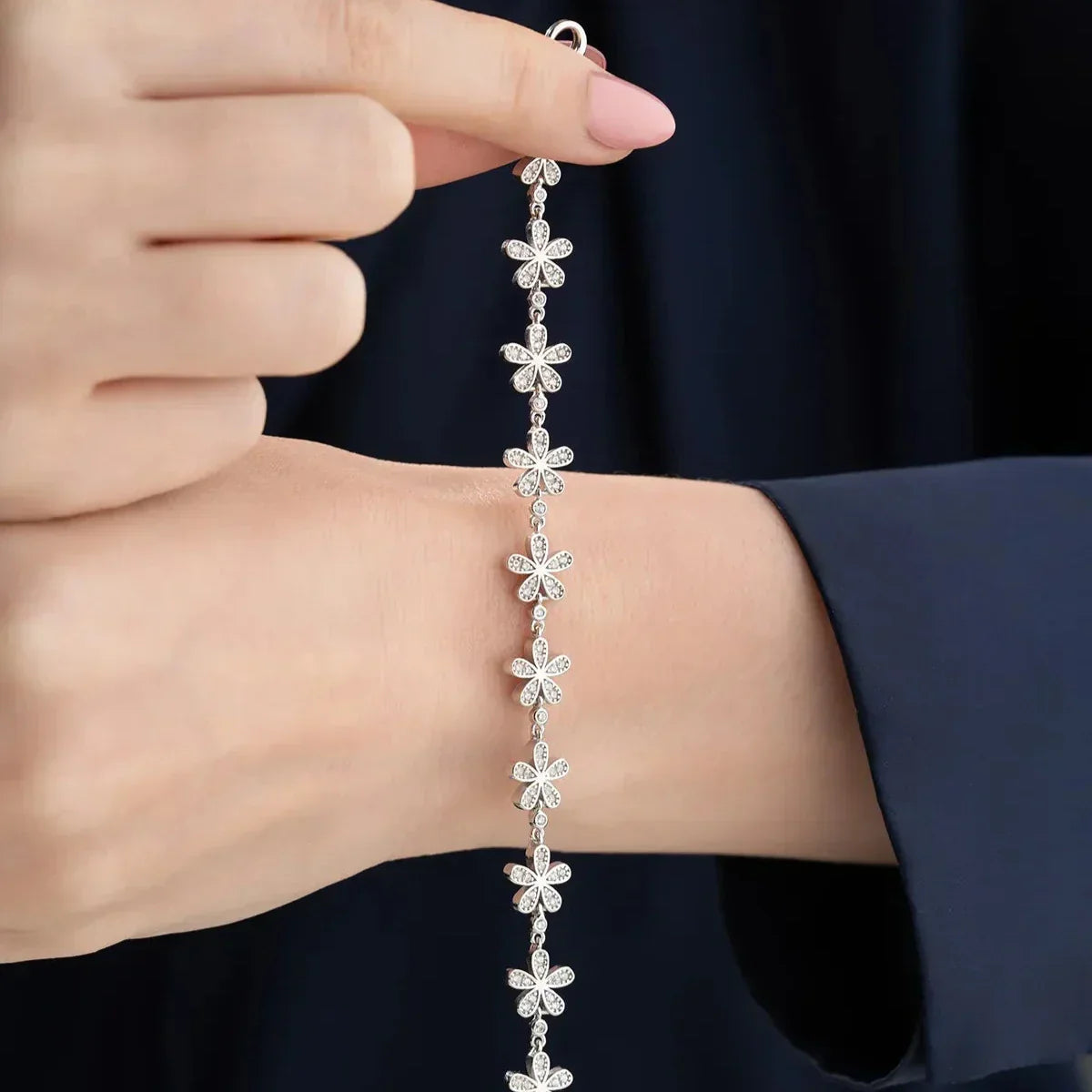 ZIRKONSTEIN BLUME ARMBAND | 925 SILBER