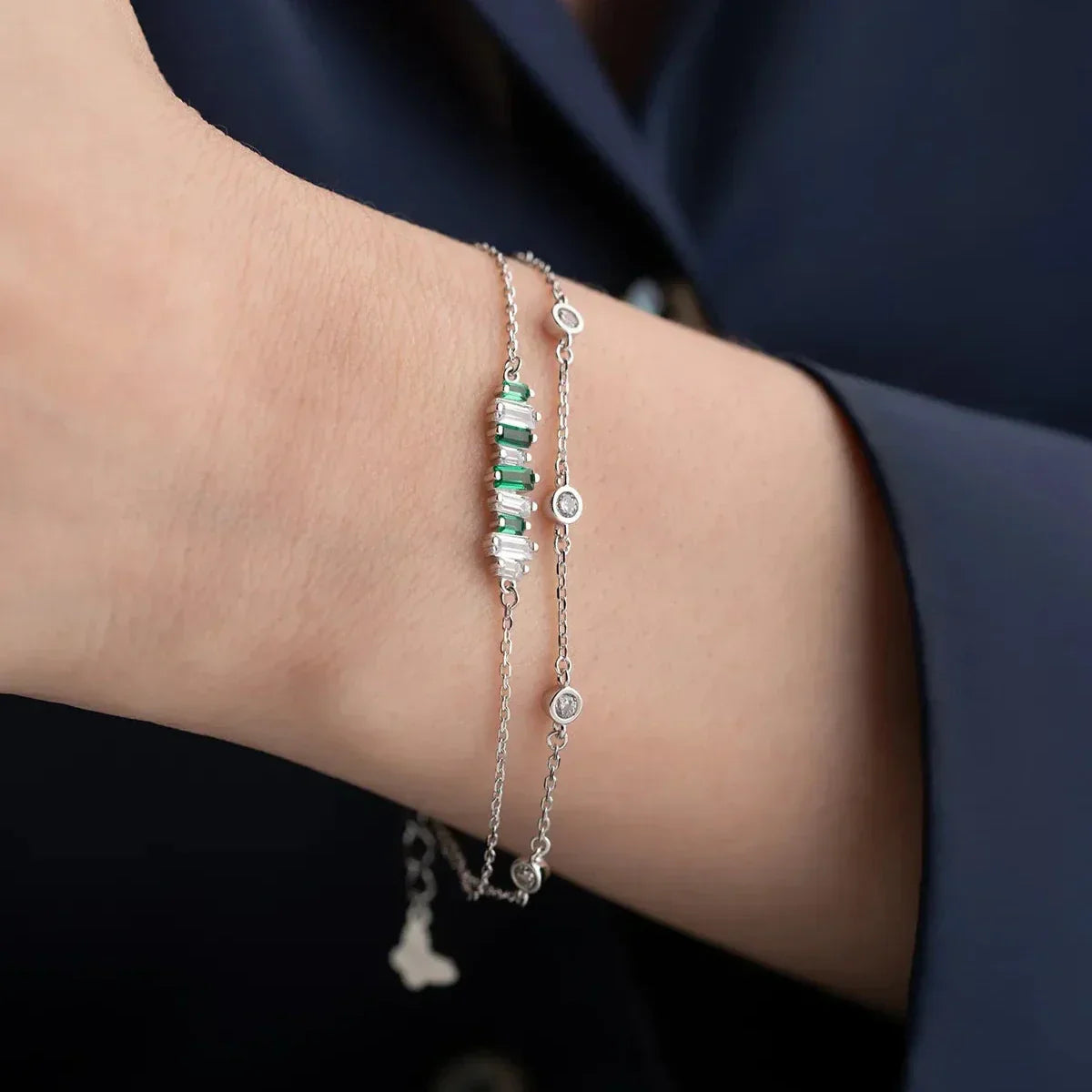 GRÜNER STEIN BAGUETTE ARMBAND | 925 SILBER