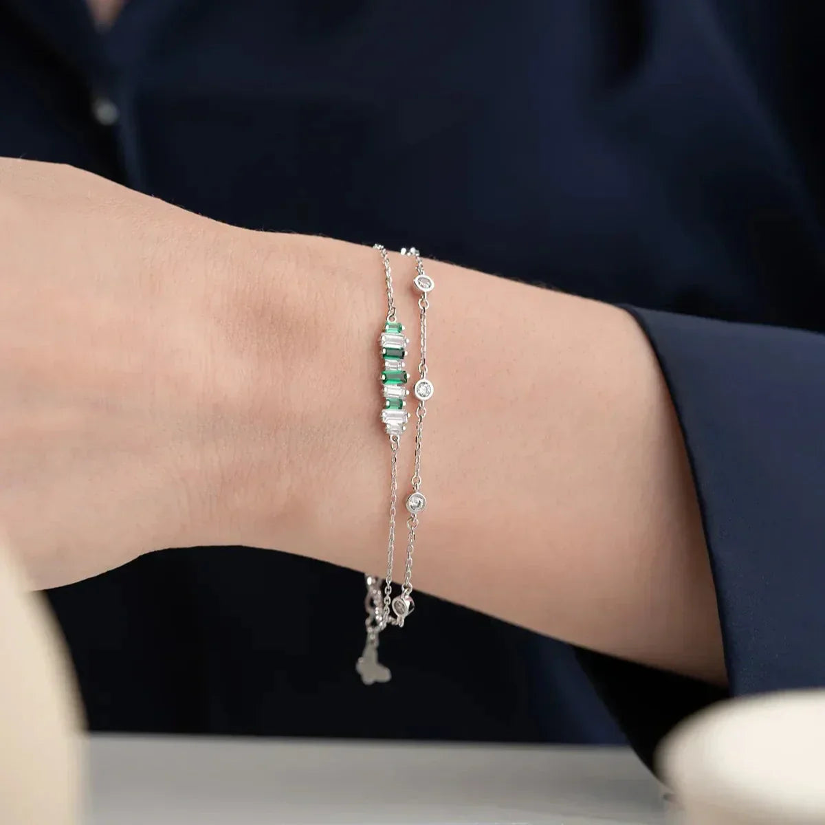 GRÜNER STEIN BAGUETTE ARMBAND | 925 SILBER