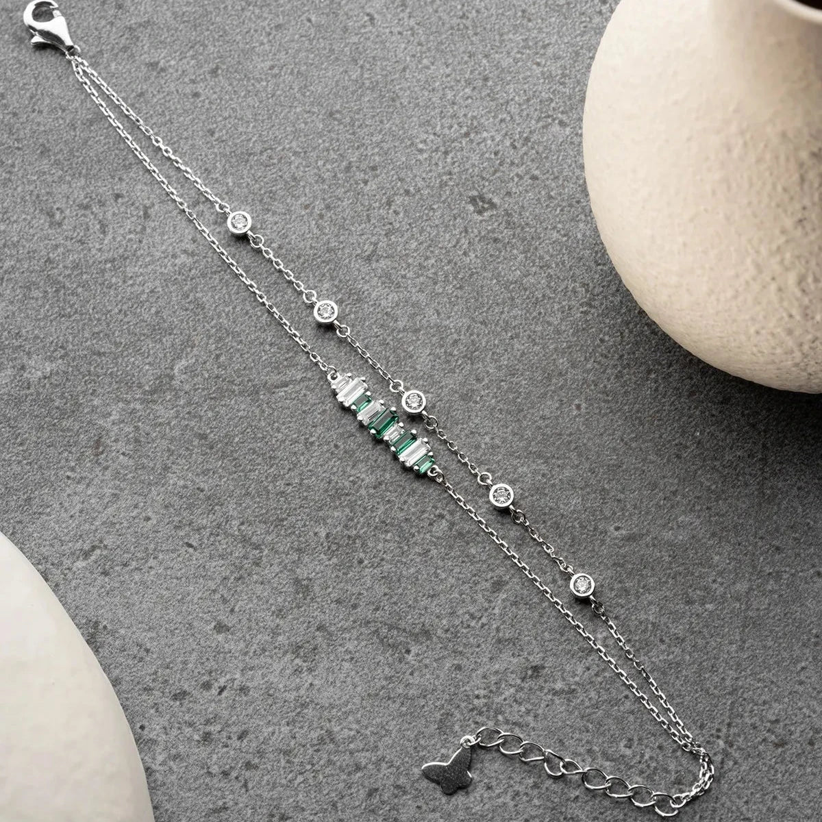 GRÜNER STEIN BAGUETTE ARMBAND | 925 SILBER