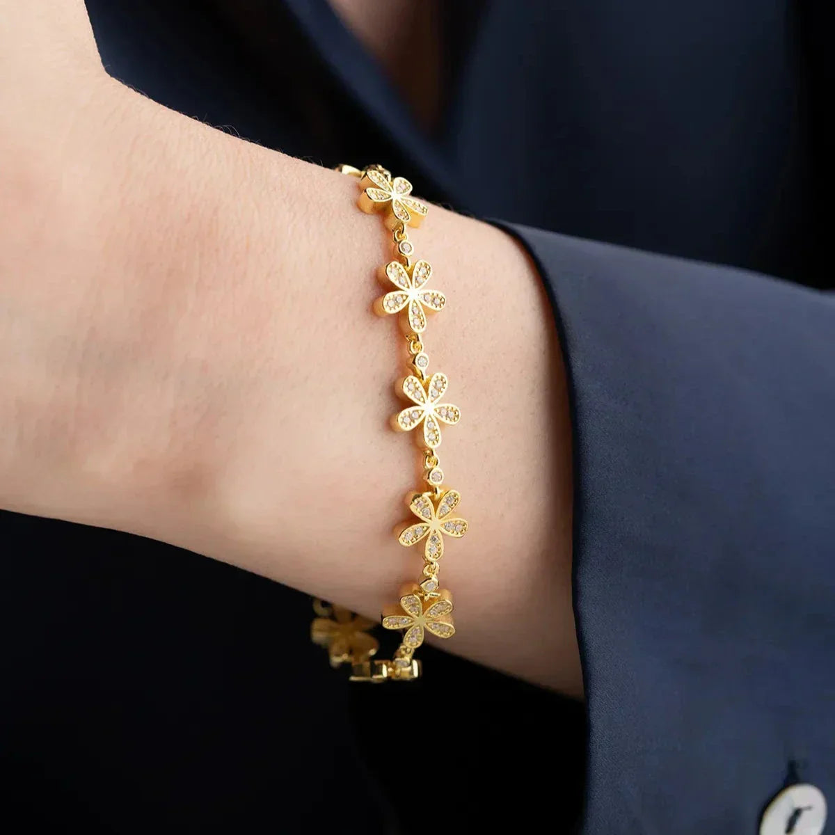 ZIRKONSTEIN BLUME ARMBAND | 925 SILBER