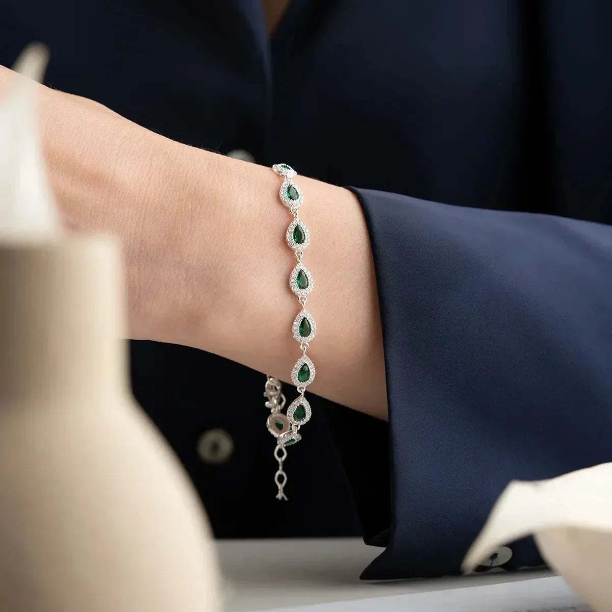 TROPFENSTEIN SMARAGD ARMBAND | 925 SILBER