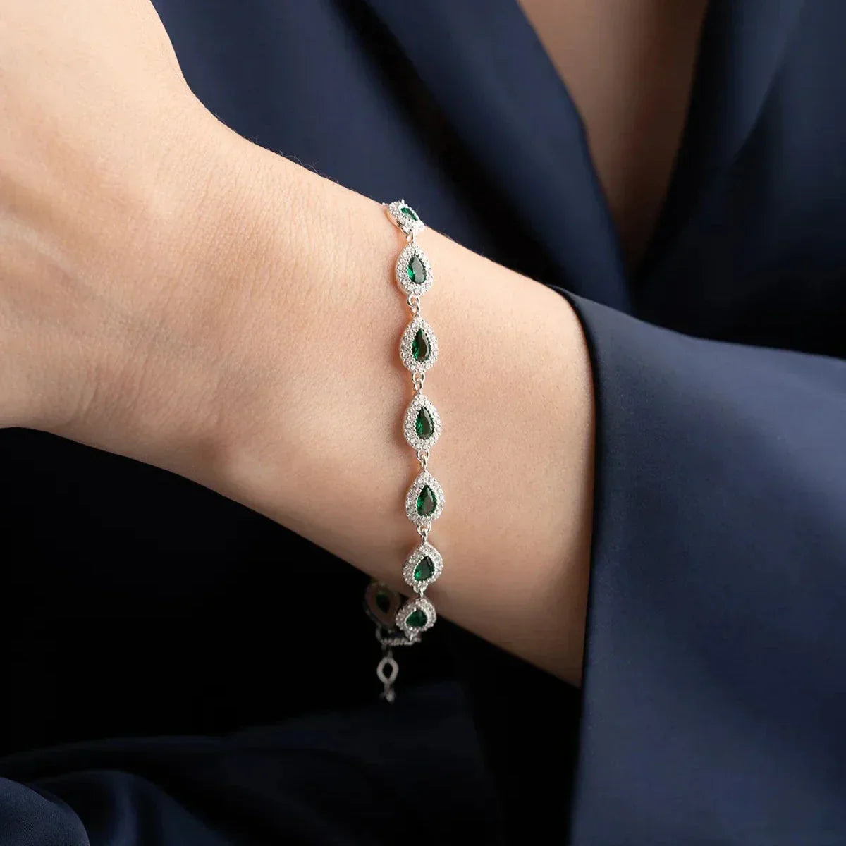 TROPFENSTEIN SMARAGD ARMBAND | 925 SILBER