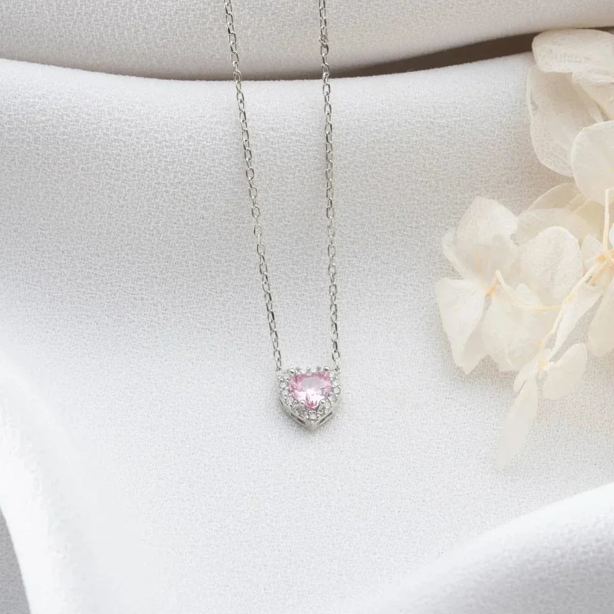 ROSA STEIN HERZ HALSKETTE | 925 SILBER