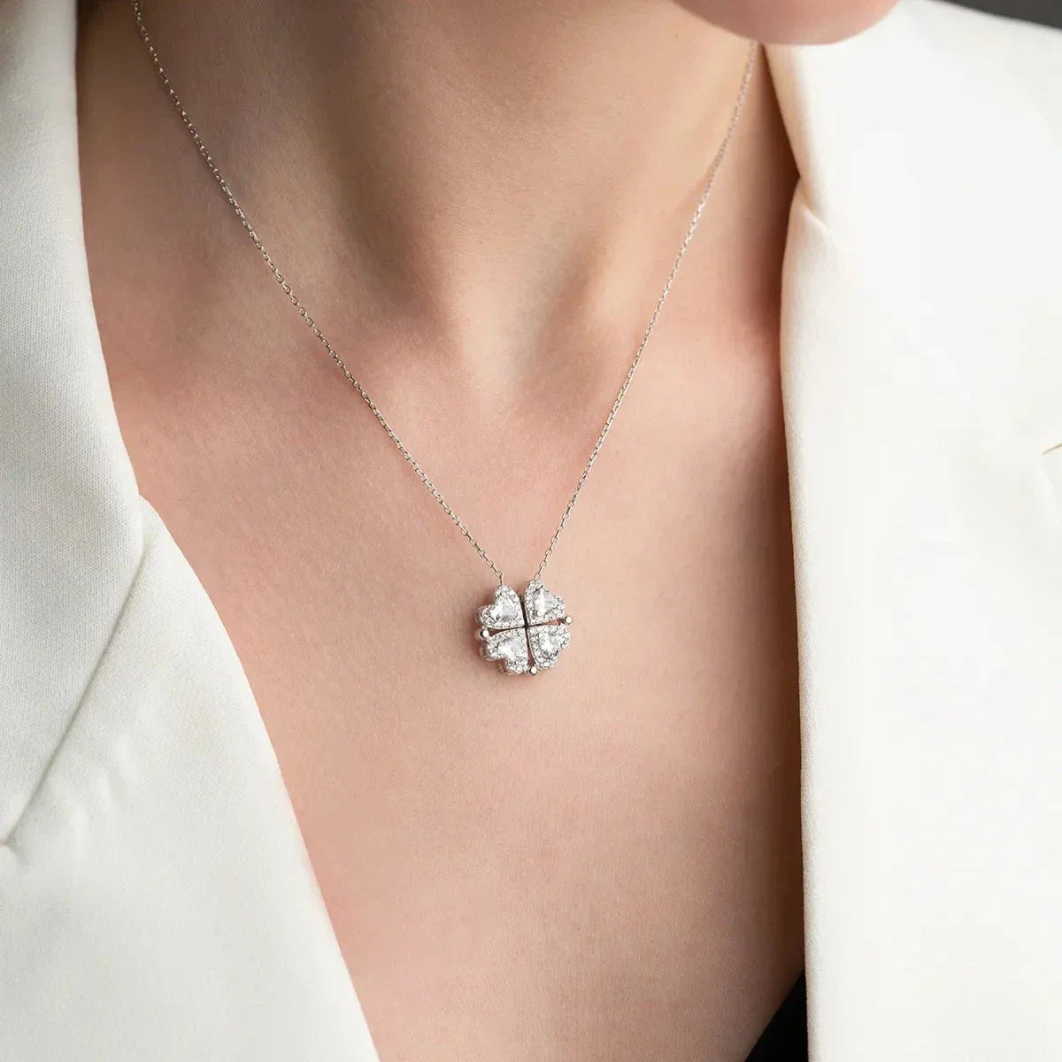 WEISSE STEINKETTE MIT MAGNET | 925 SILBER