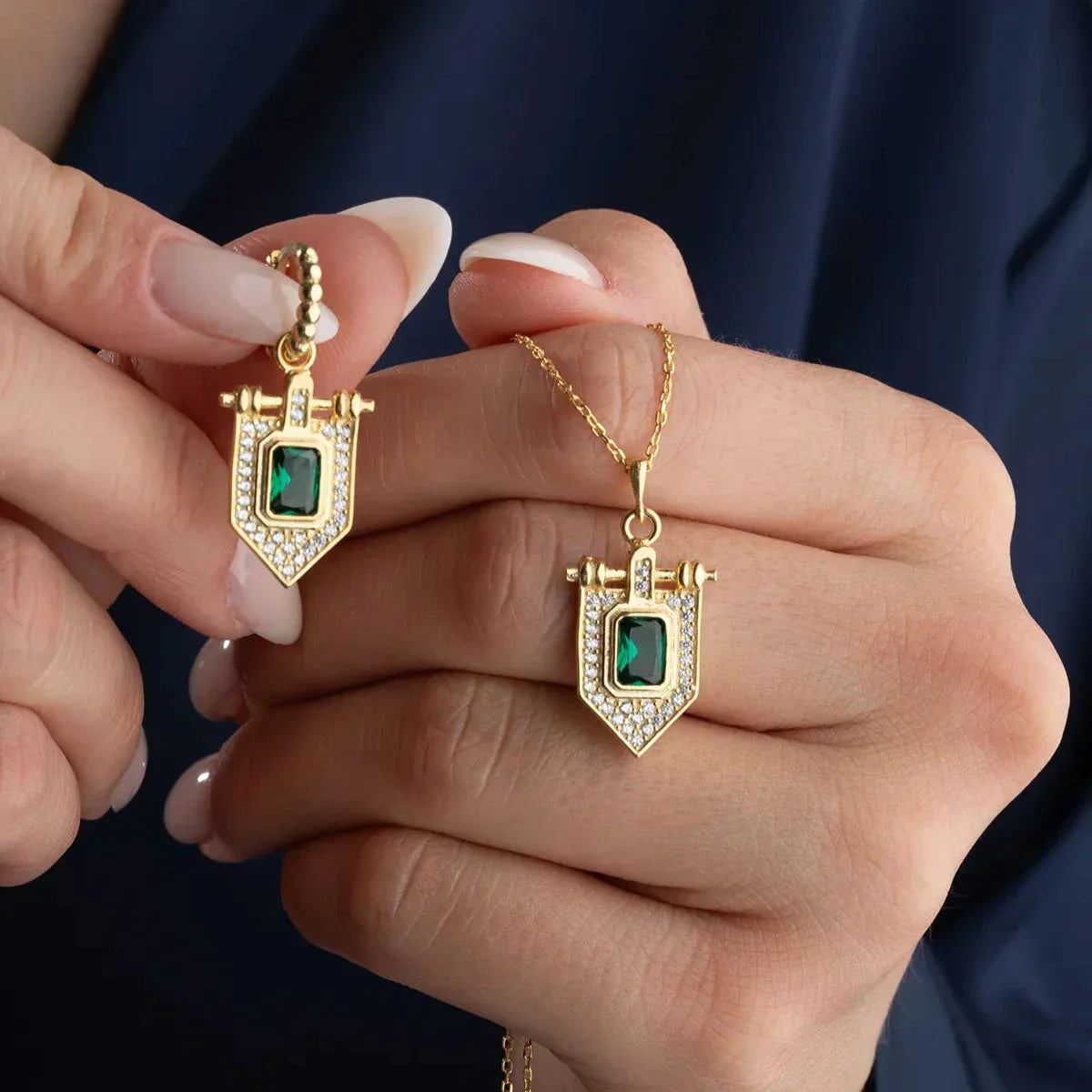 GRÜNER STEIN HALSKETTE OHRRING SET | 925 SILBER