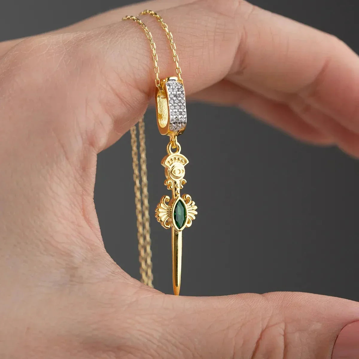 GRÜNE STEIN SCHWERT HALSKETTE | 925 SILBER