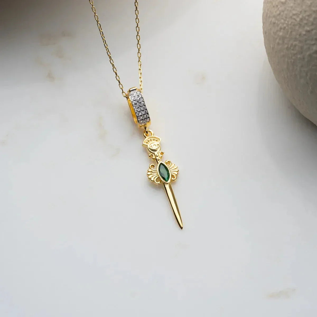 GRÜNE STEIN SCHWERT HALSKETTE | 925 SILBER