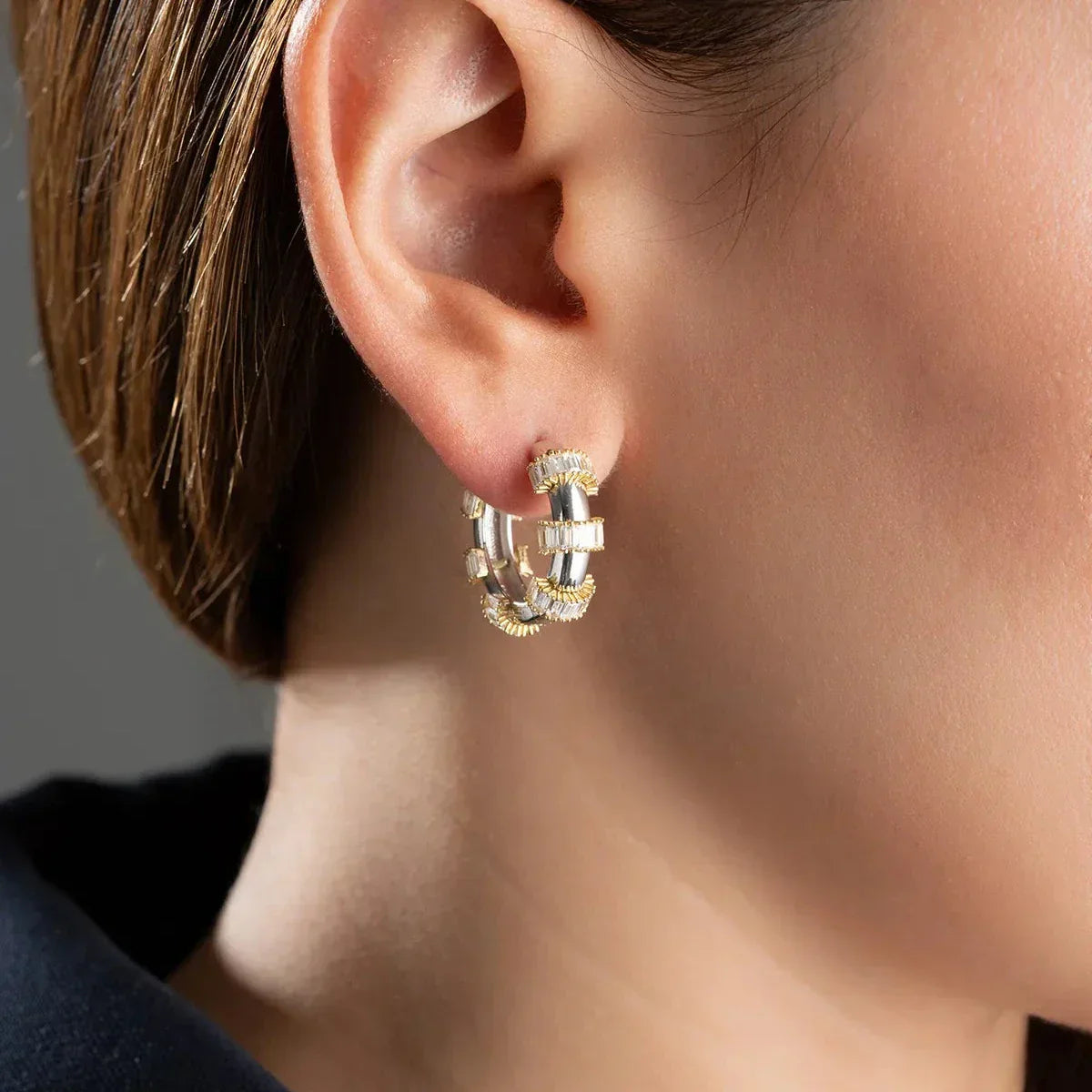 BAGUETTE STEIN CREOLEN | 925 SILBER