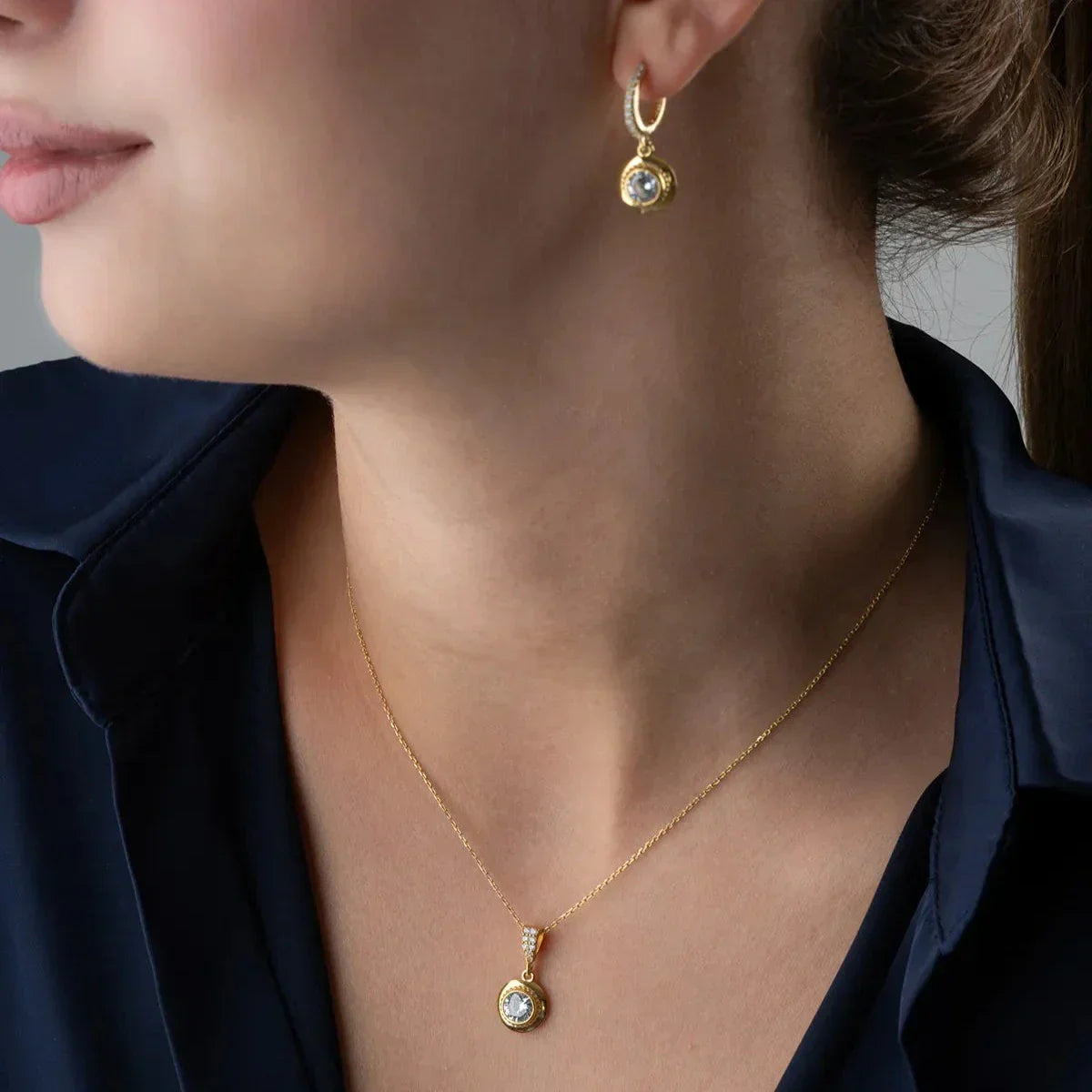 EINZELSTEIN HALSKETTE OHRRINGE SET | 925 SILBER