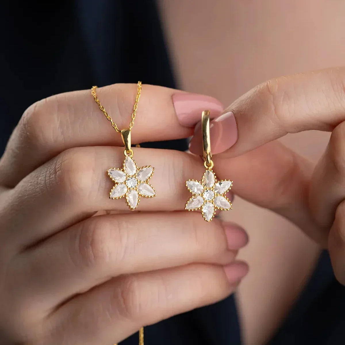 STEIN LOTUS HALSKETTE OHRRING SET | 925 SILBER