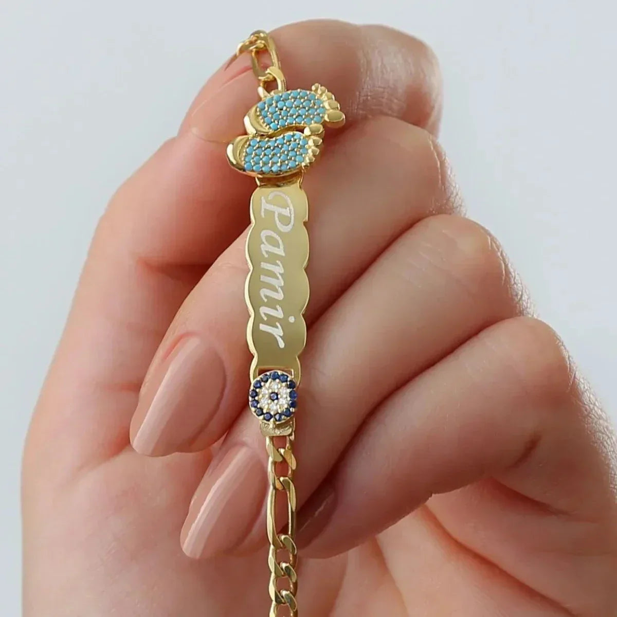 KINDER GRAVUR NAMENSARMBAND MIT NAZAR | 925 SILBER