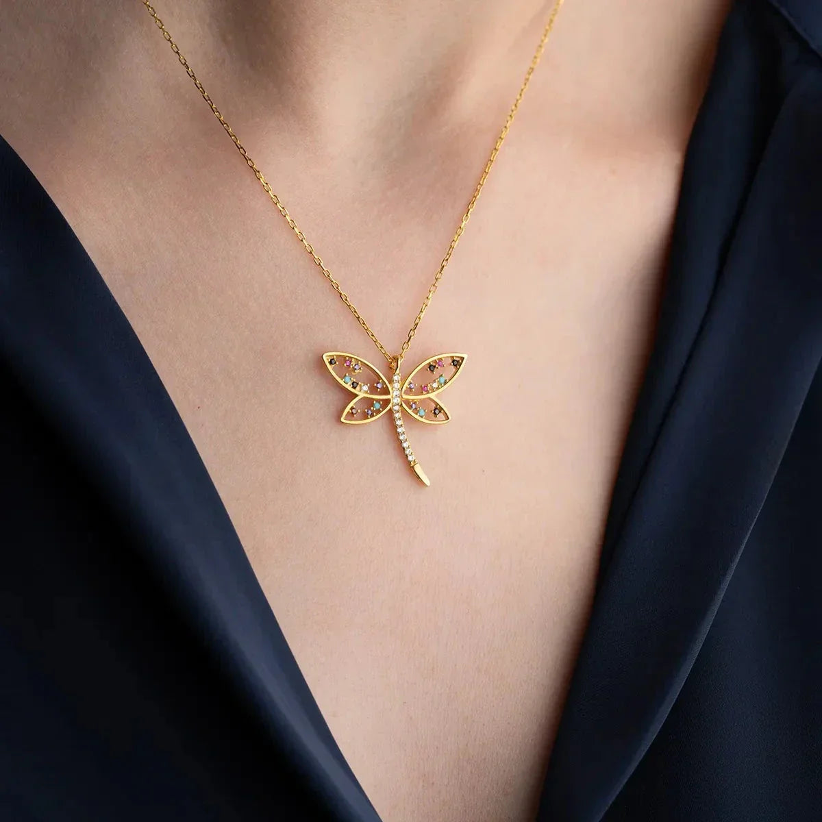 BUNTE LIBELLE HALSKETTE | 925 SILBER