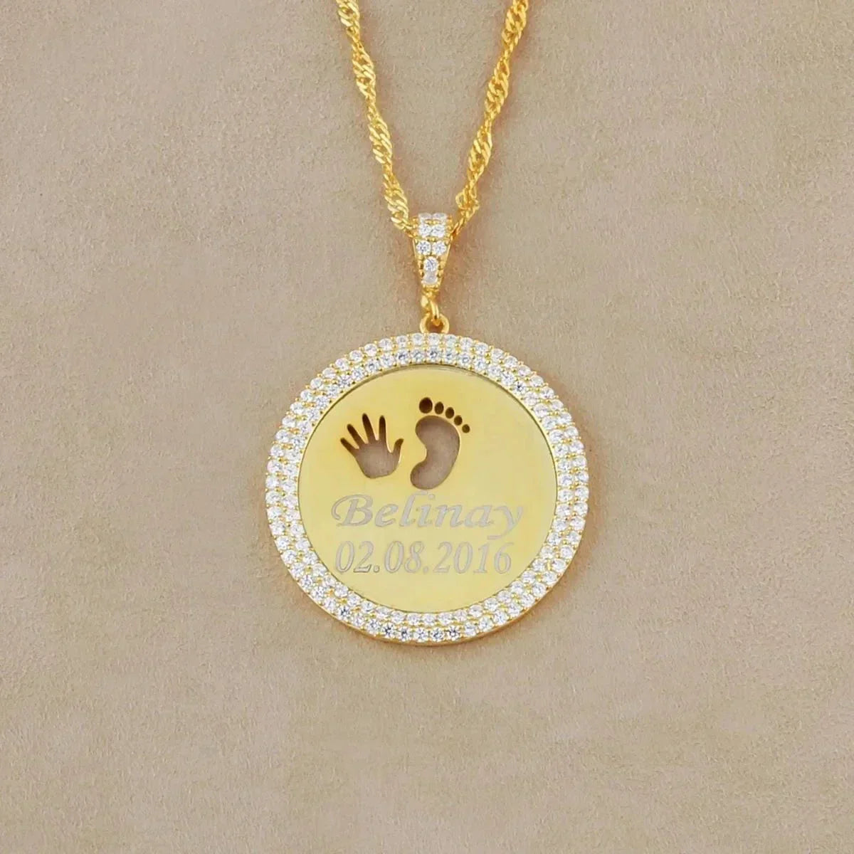 ZIRKONIA GRAVURKETTE BABY HANDFUSS | 925 SILBER