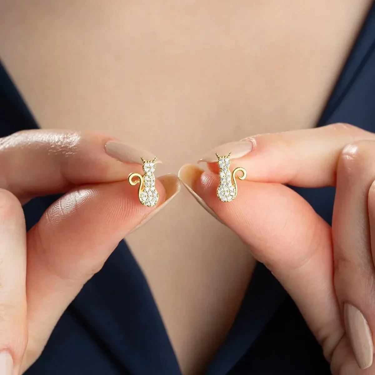 KATZE & ZIRKONIA OHRRINGE | 925 SILBER