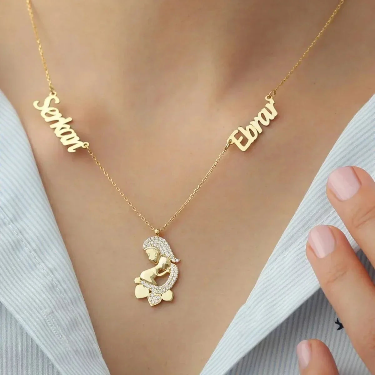 2er NAMENSKETTE MIT MAMA & KIND | 925 SILBER