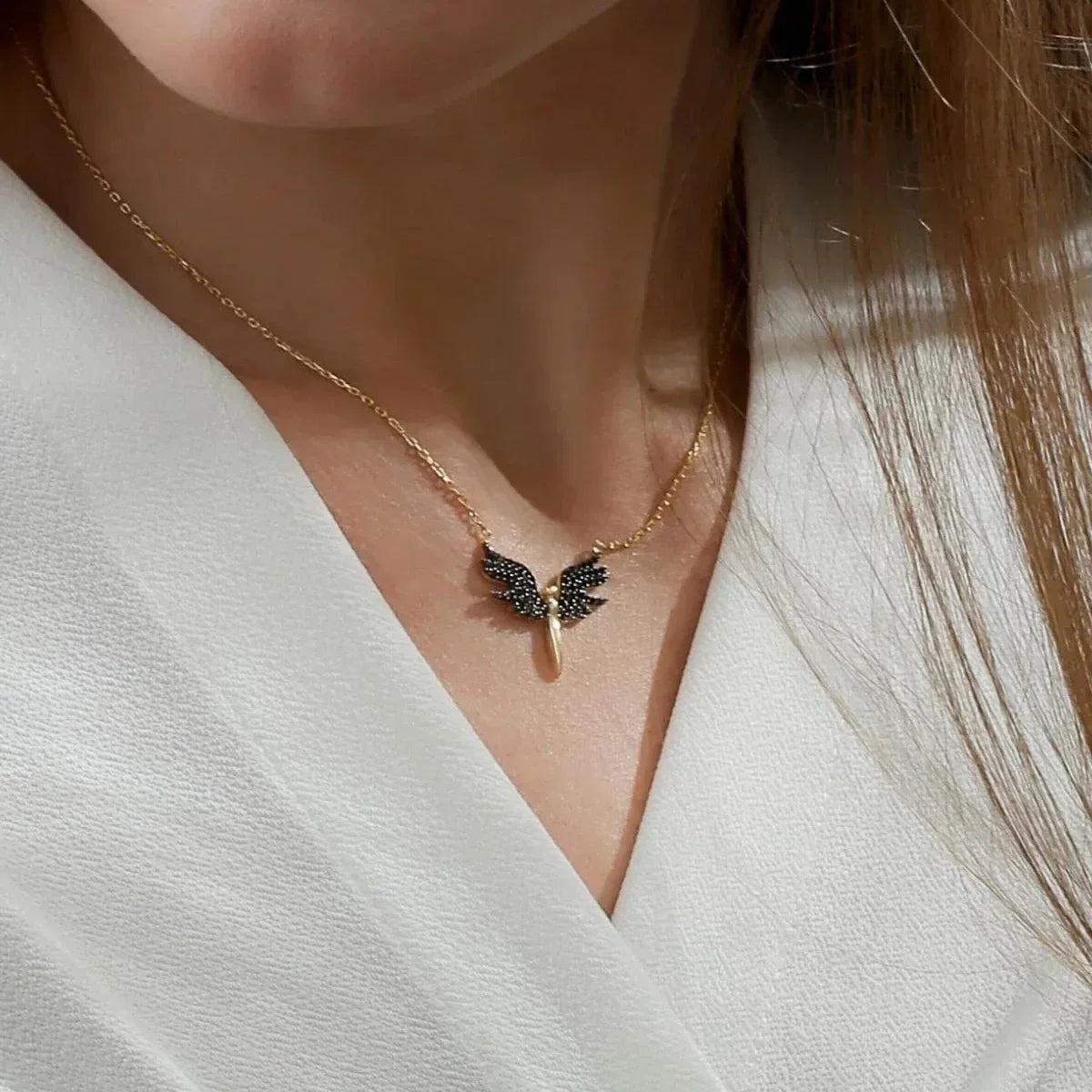 SCHUTZENGEL & SCHWARZE ZIRKONIA HALSKETTE | 925 SILBER