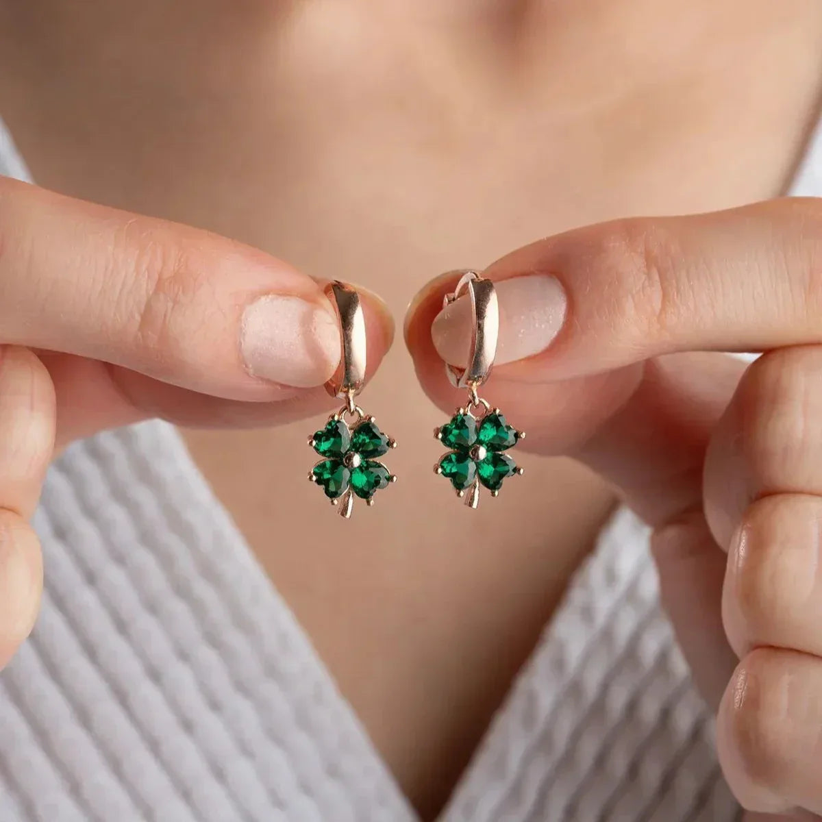 GRÜNE KLEE OHRRINGE | 925 SILBER