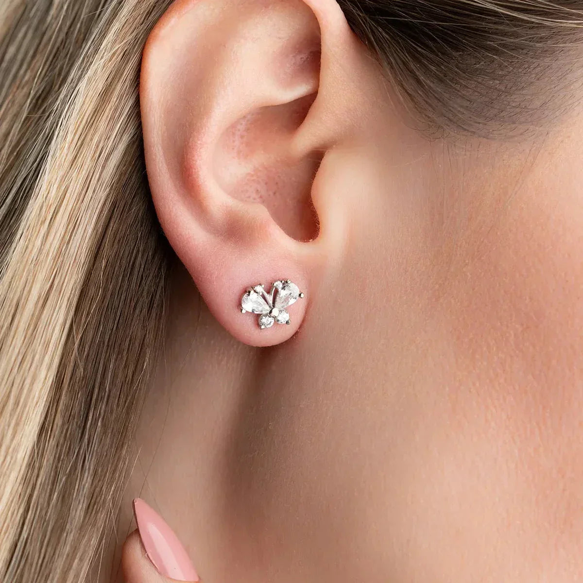 SCHMETTERLING BAGUETTE STEIN OHRRINGE | 925 SILBER