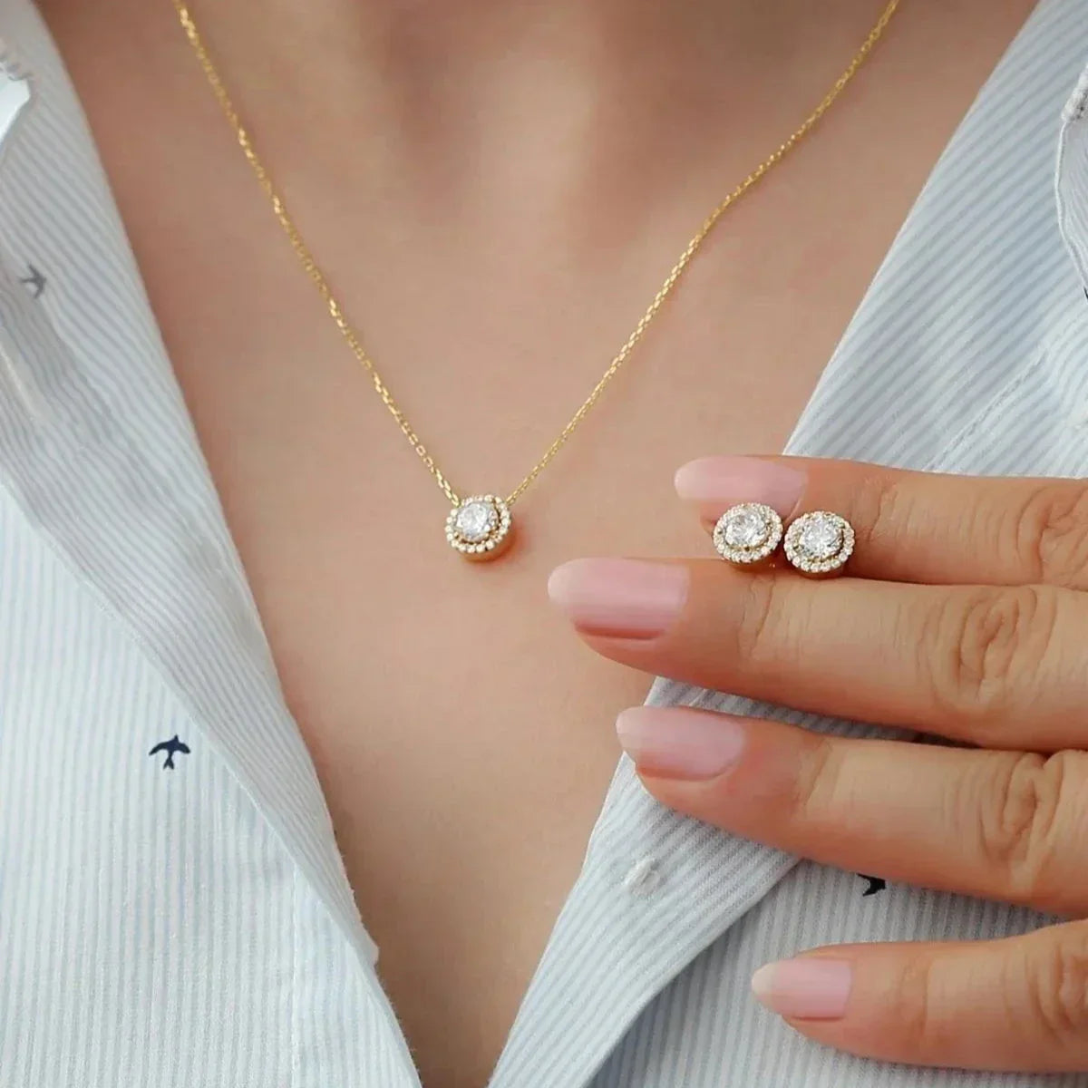 DIAMAND DESIGN HALSKETTE & OHRSTECKER SET | 925 SILBER