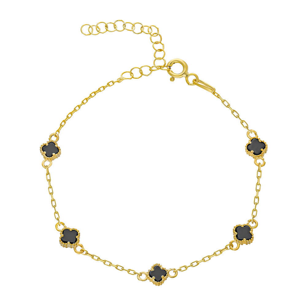 MINIMAL SCHWARZE KLEE ARMKETTE | 925 SILBER