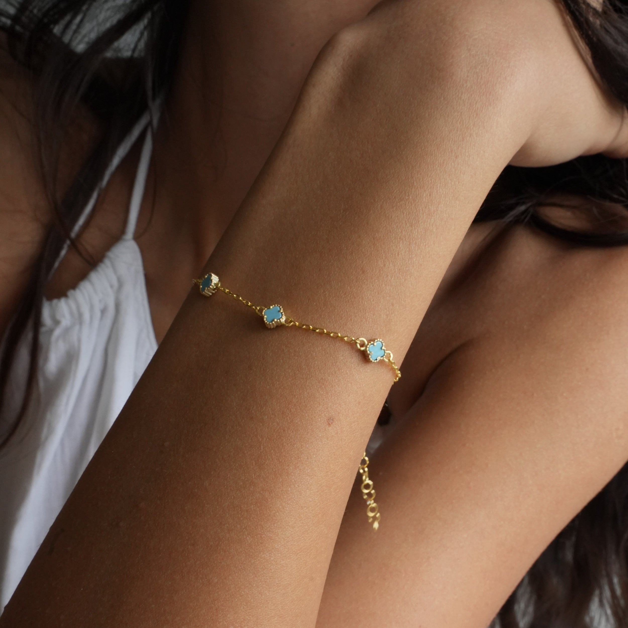 MINIMAL TURKIS KLEE ARMKETTE | 925 SILBER