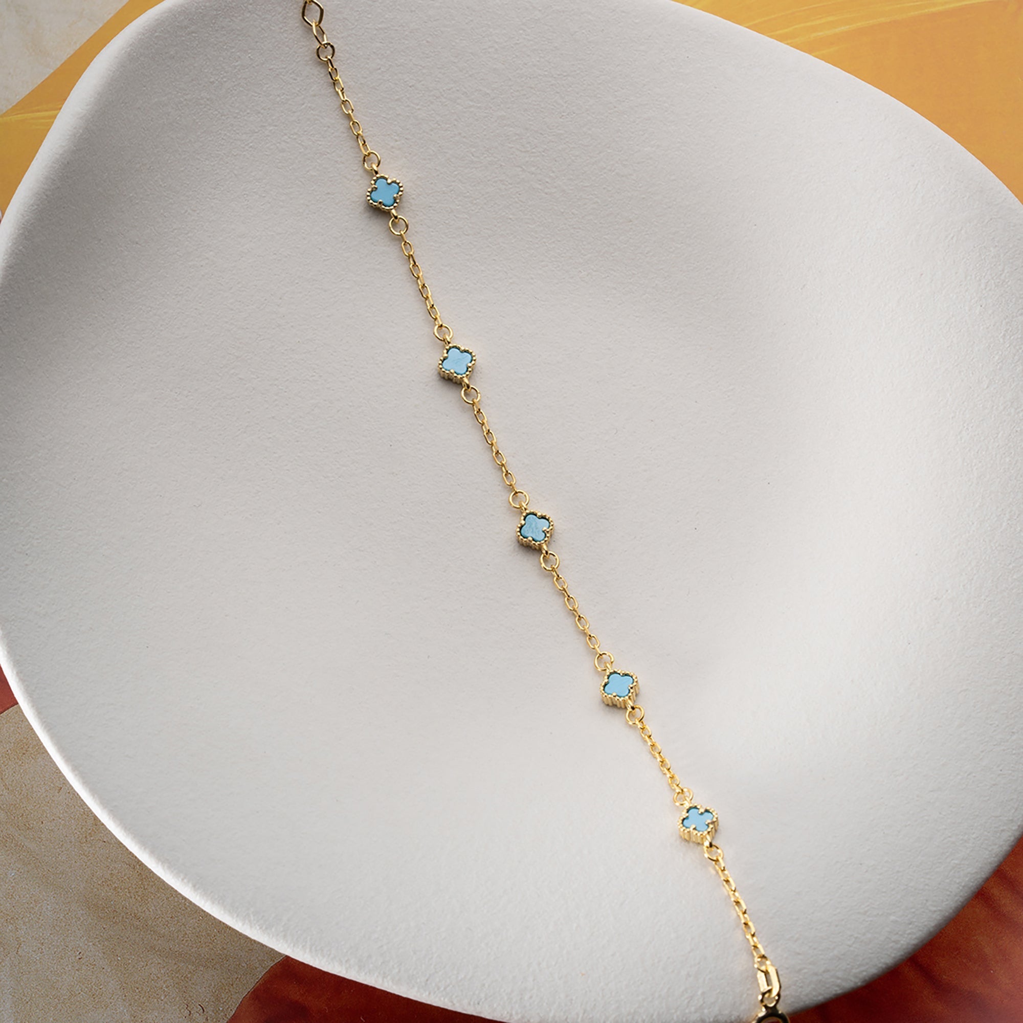 MINIMAL TURKIS KLEE ARMKETTE | 925 SILBER