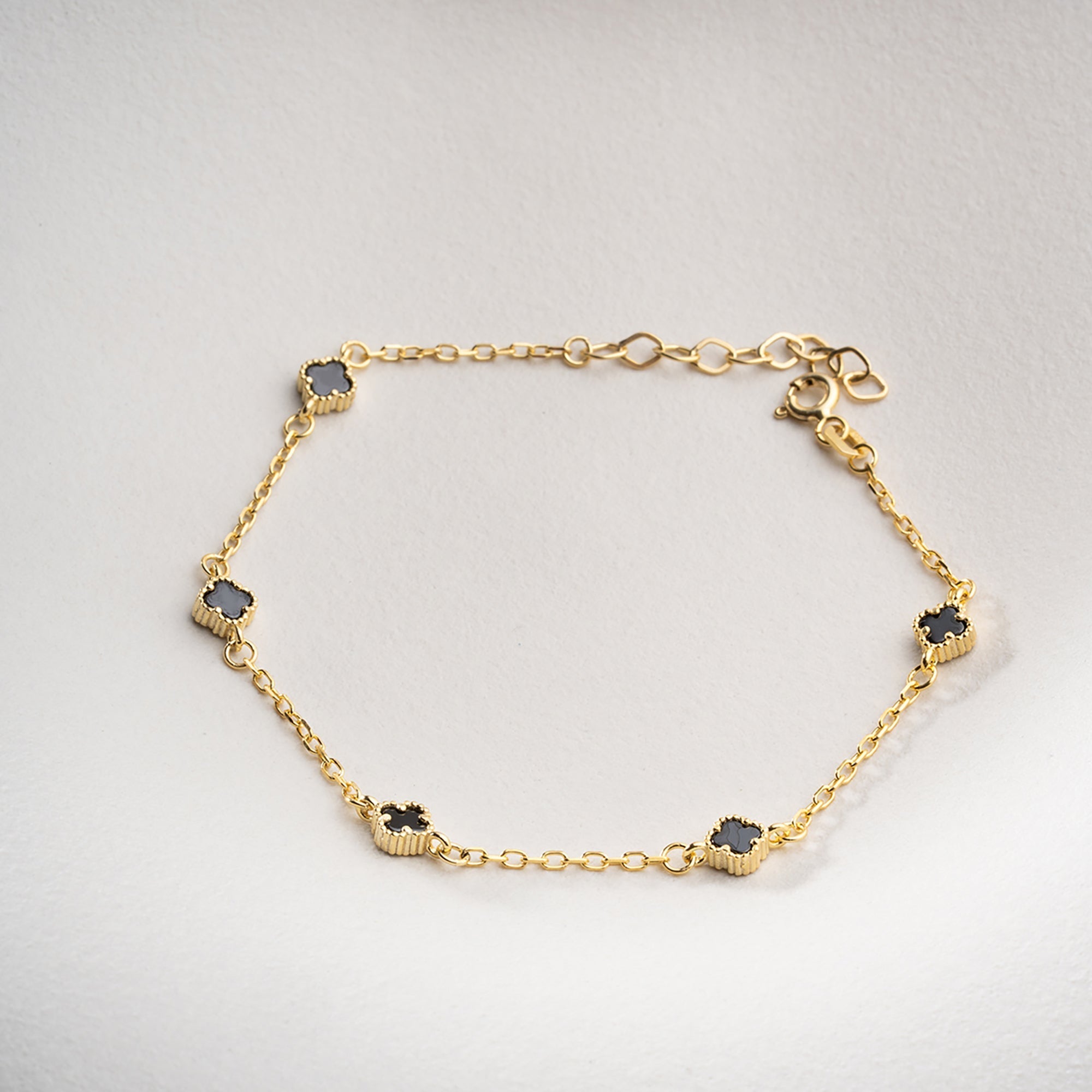 MINIMAL SCHWARZE KLEE ARMKETTE | 925 SILBER