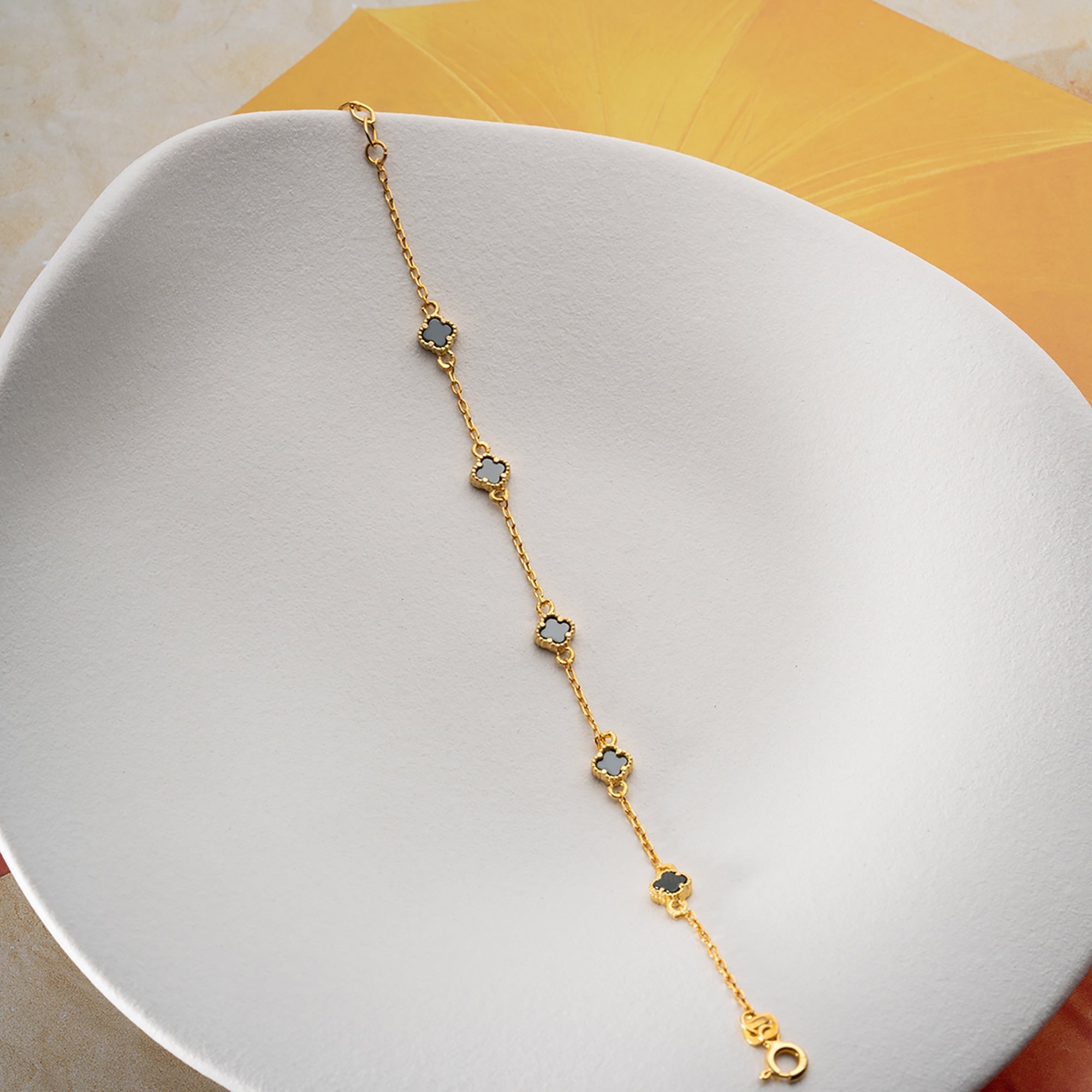 MINIMAL GRÜNER KLEE ARMKETTE | 925 SILBER