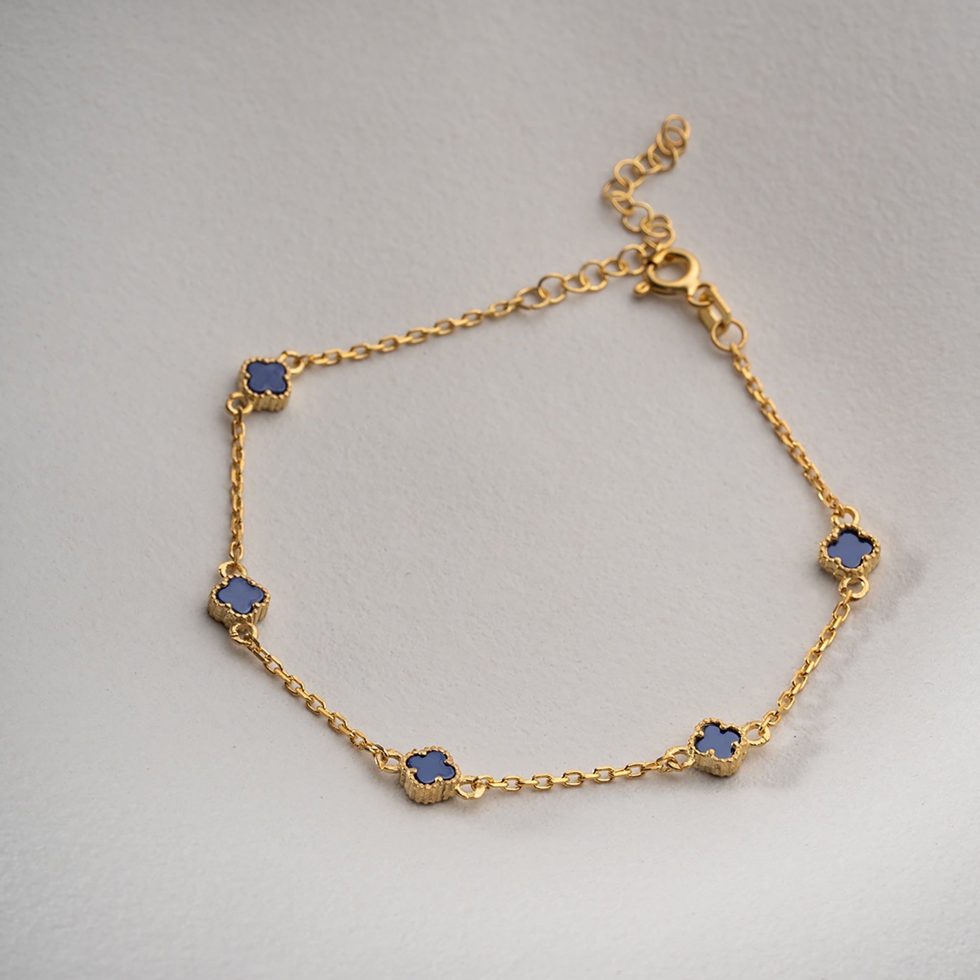 MINIMAL BLAUER KLEE ARMKETTE | 925 SILBER