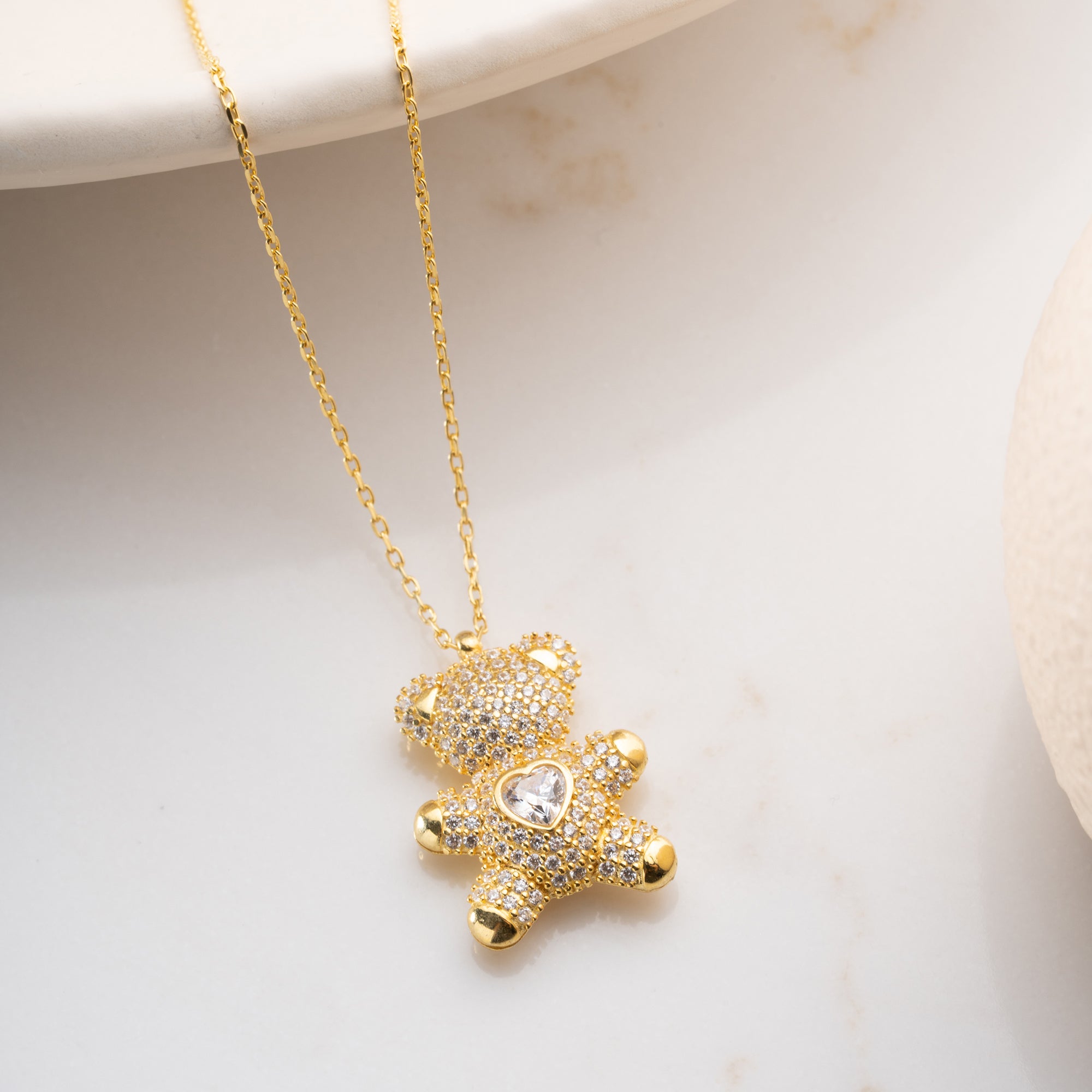 HEART STONE TEDDY BEAR KETTE | 925 SILBER