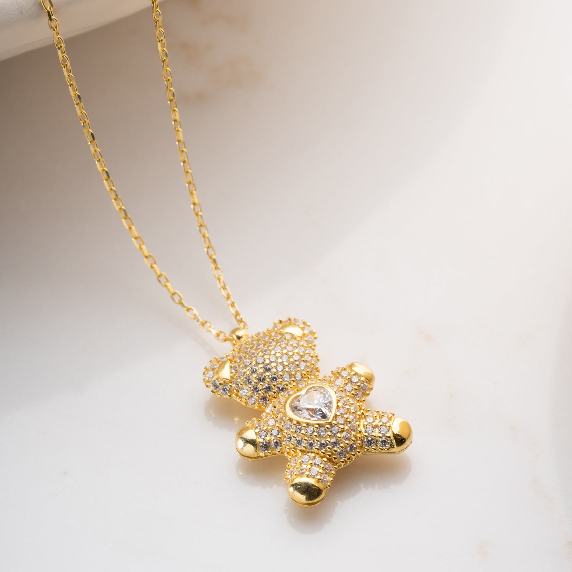HEART STONE TEDDY BEAR KETTE | 925 SILBER