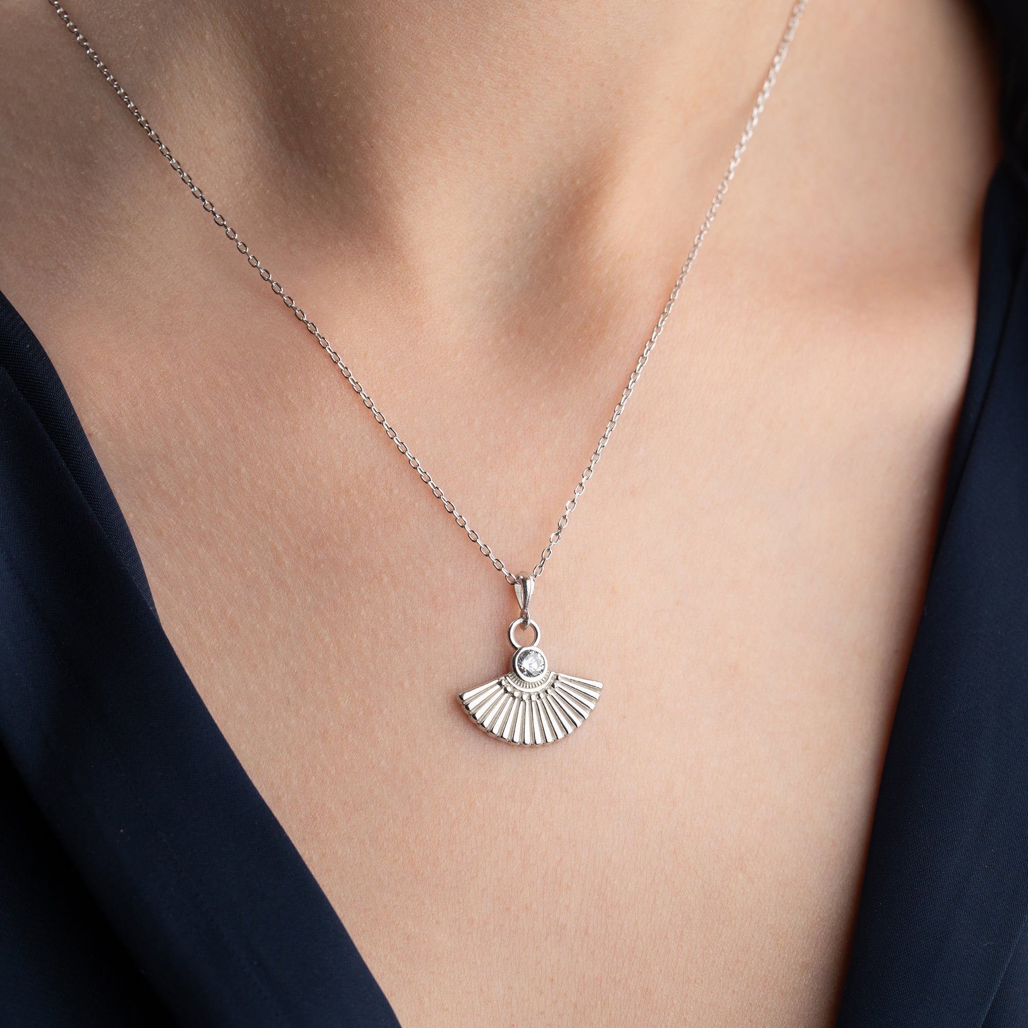 ZIRKONIA FÄCHER HALSKETTE | 925 SILBER