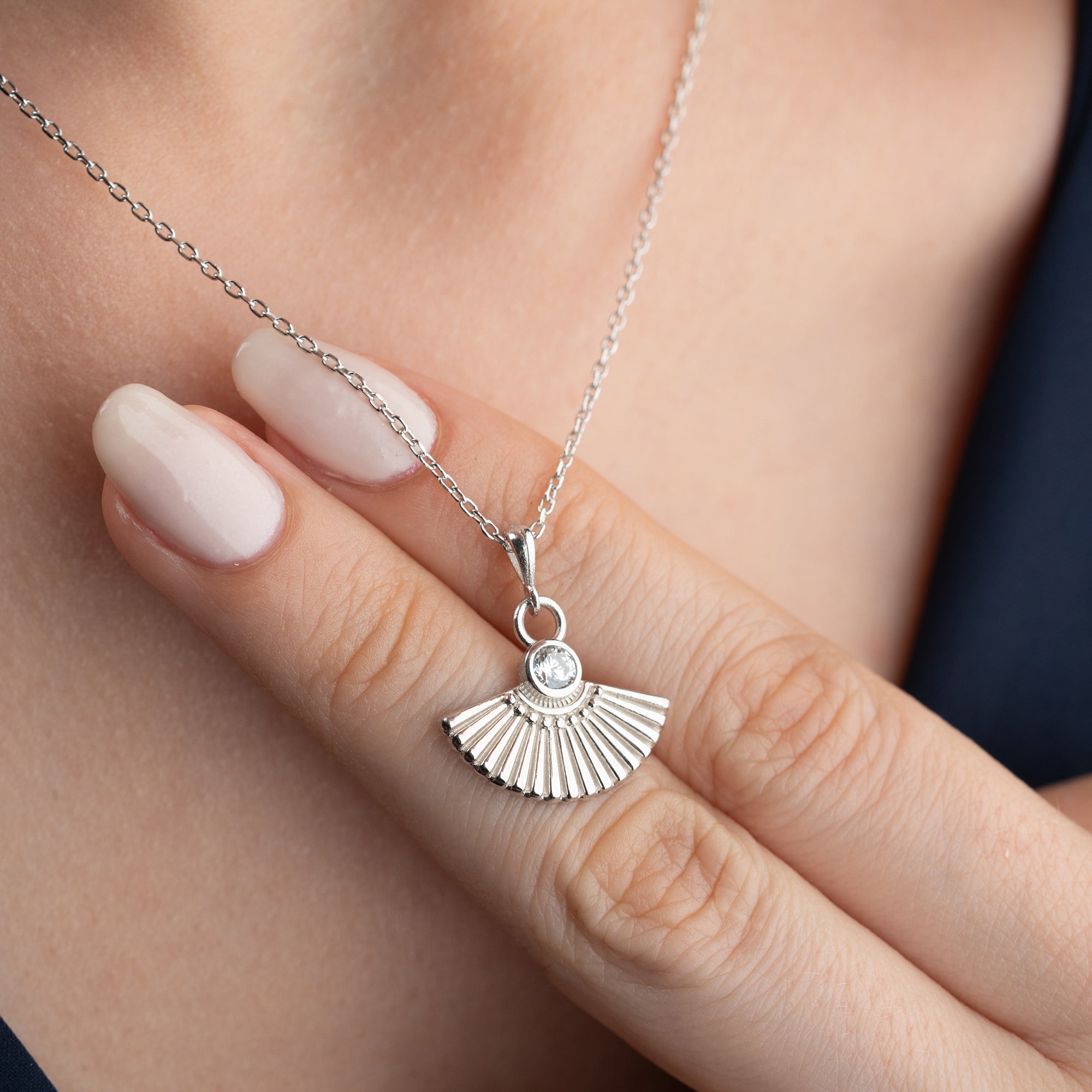 ZIRKONIA FÄCHER HALSKETTE | 925 SILBER