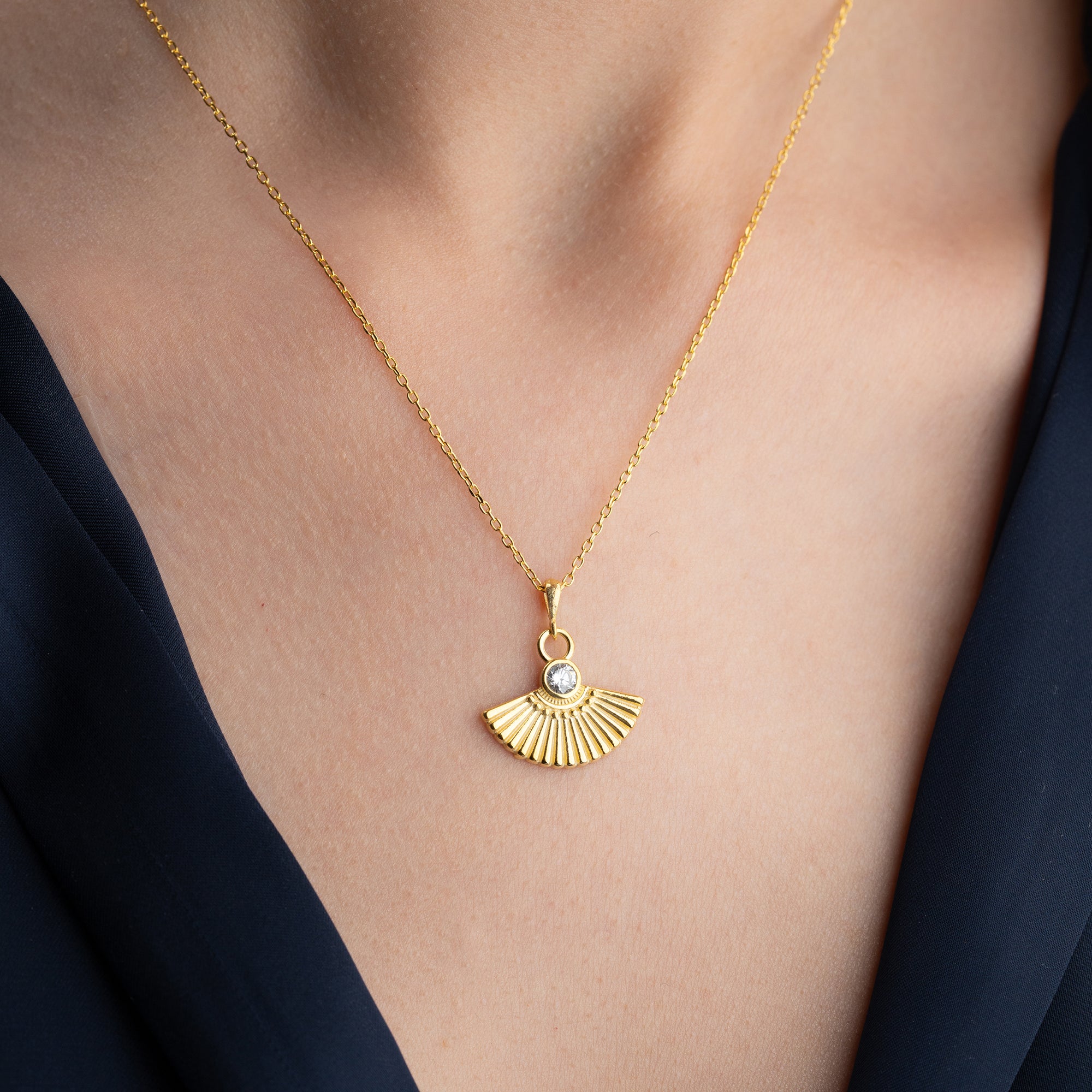 ZIRKONIA FÄCHER HALSKETTE | 925 SILBER