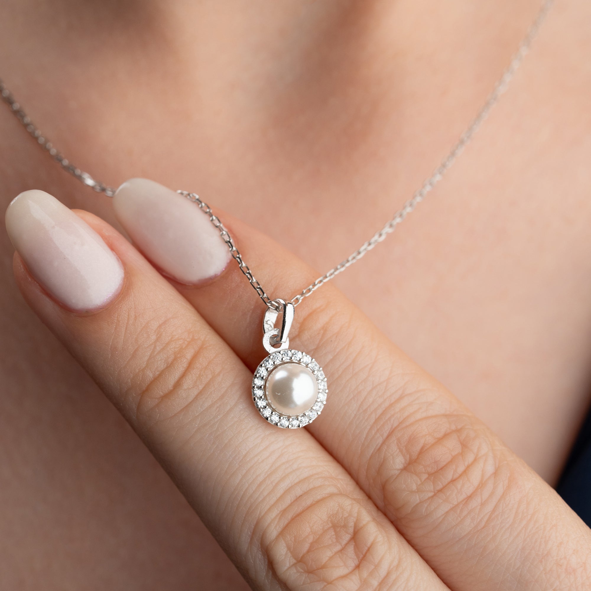 ZIRKONIA PEARL HALSKETTE | 925 SILBER