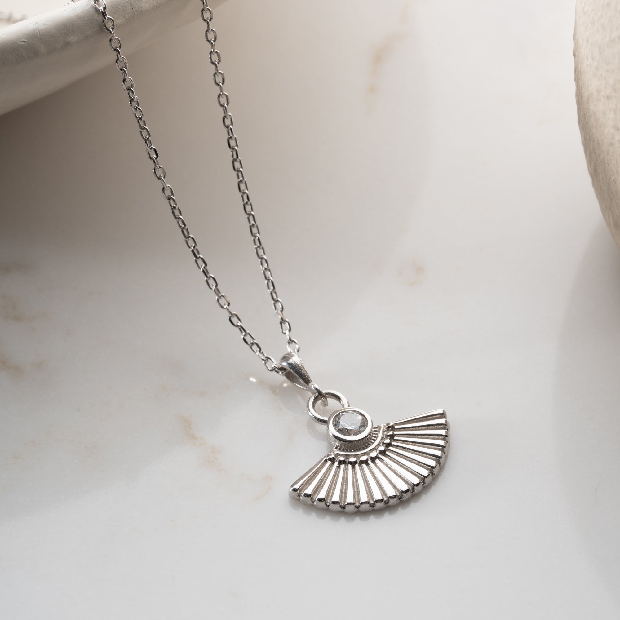 ZIRKONIA FÄCHER HALSKETTE | 925 SILBER