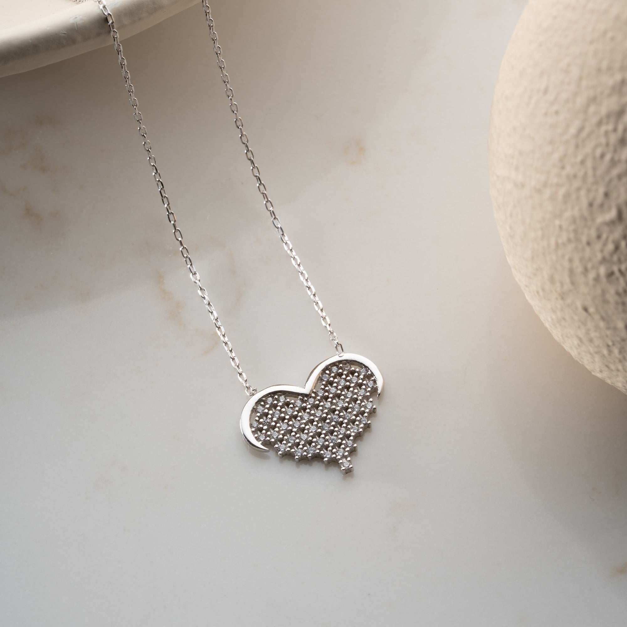 STRASS STEIN HERZ HALSKETTE | 925 SILBER
