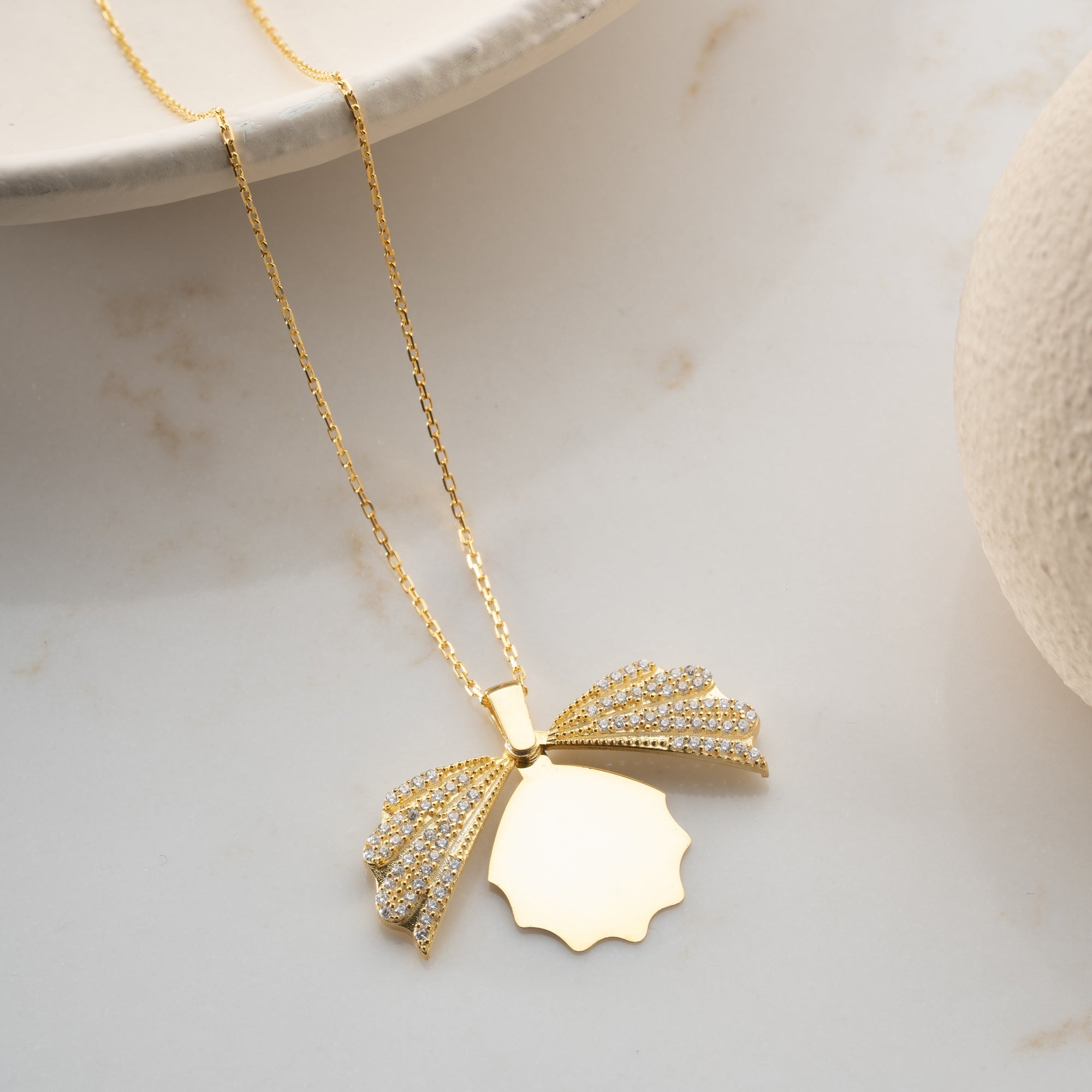 MUSCHEL-HALSKETTE MIT GRAVUR | 925 SILBER